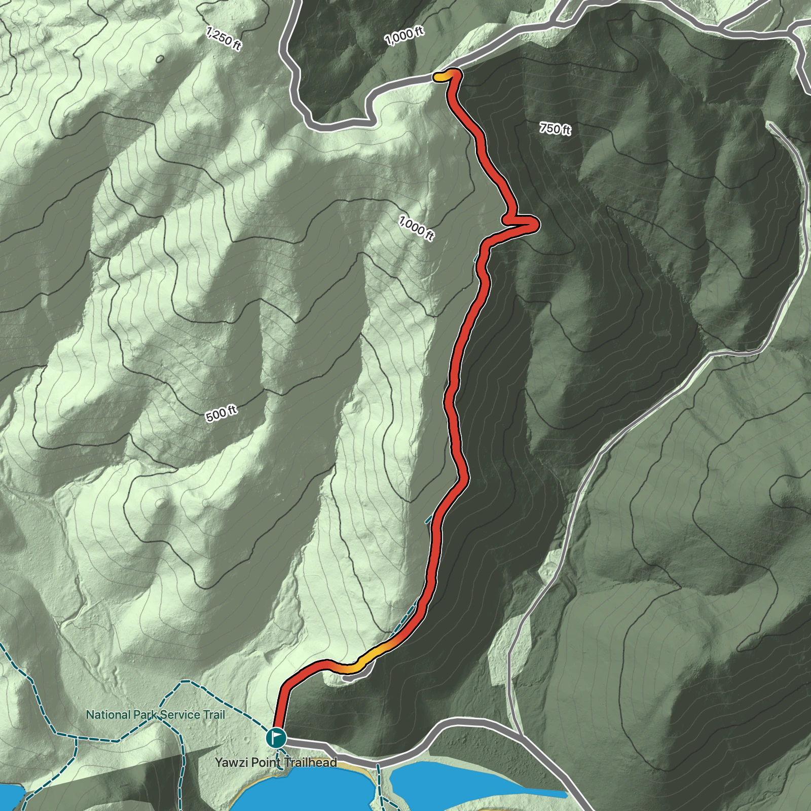 Terrain map of Bordeaux Mountain Trail in Virgin Islands National Park