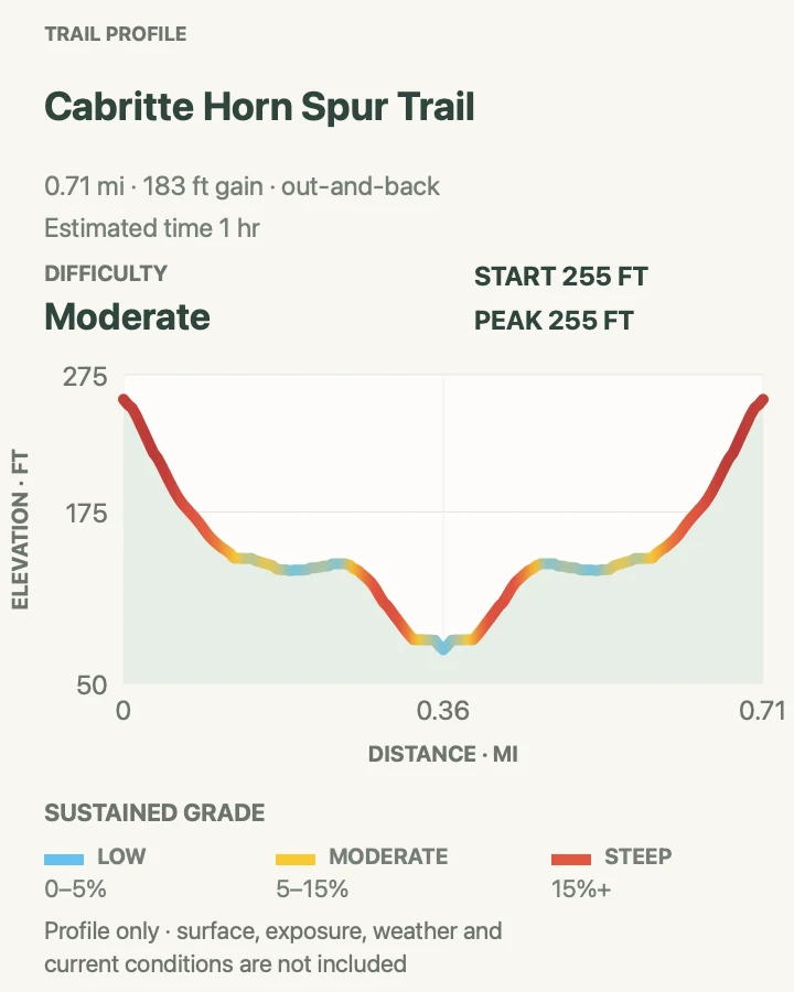 Elevation profile for Cabritte Horn Spur Trail in Virgin Islands National Park