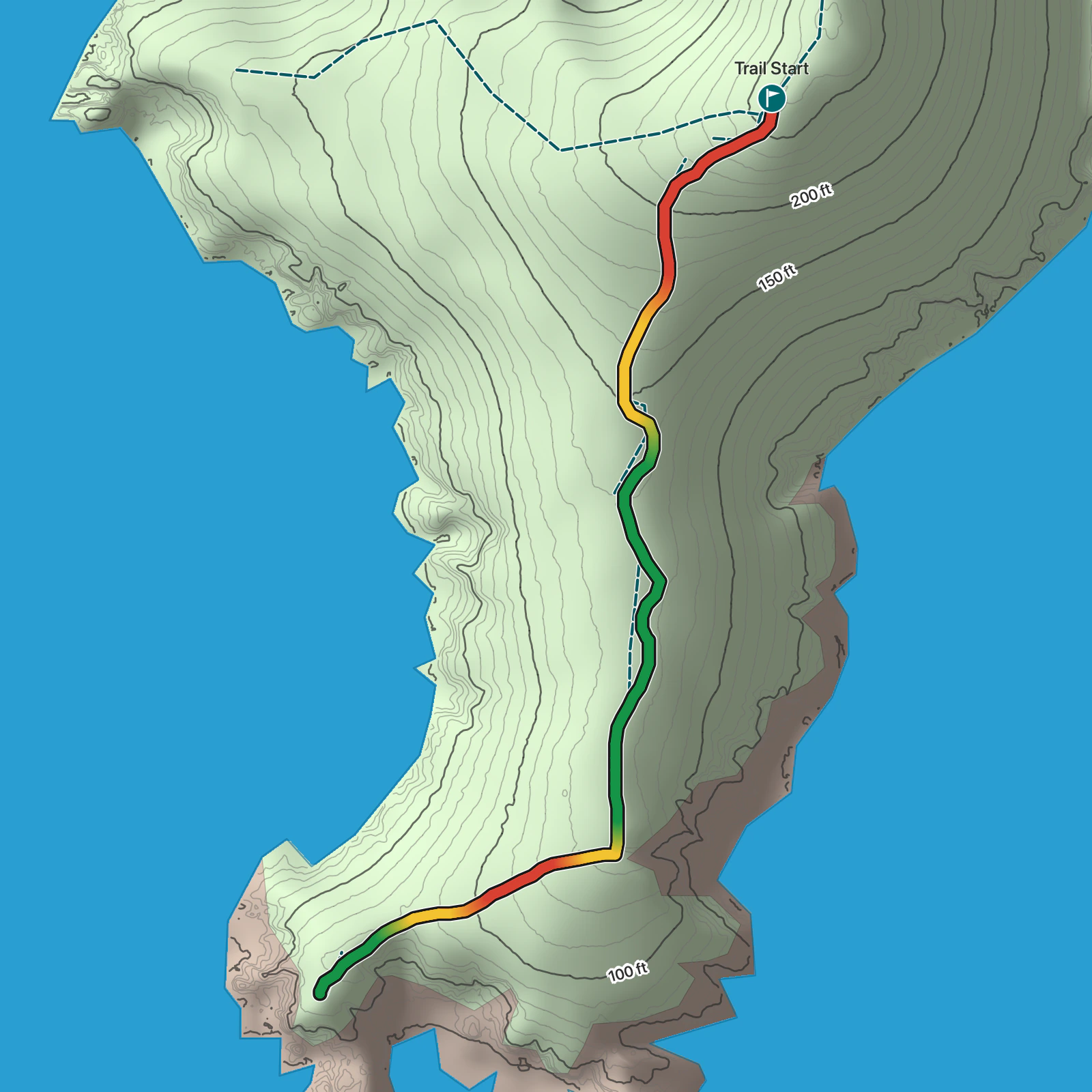 Terrain map of Cabritte Horn Spur Trail in Virgin Islands National Park