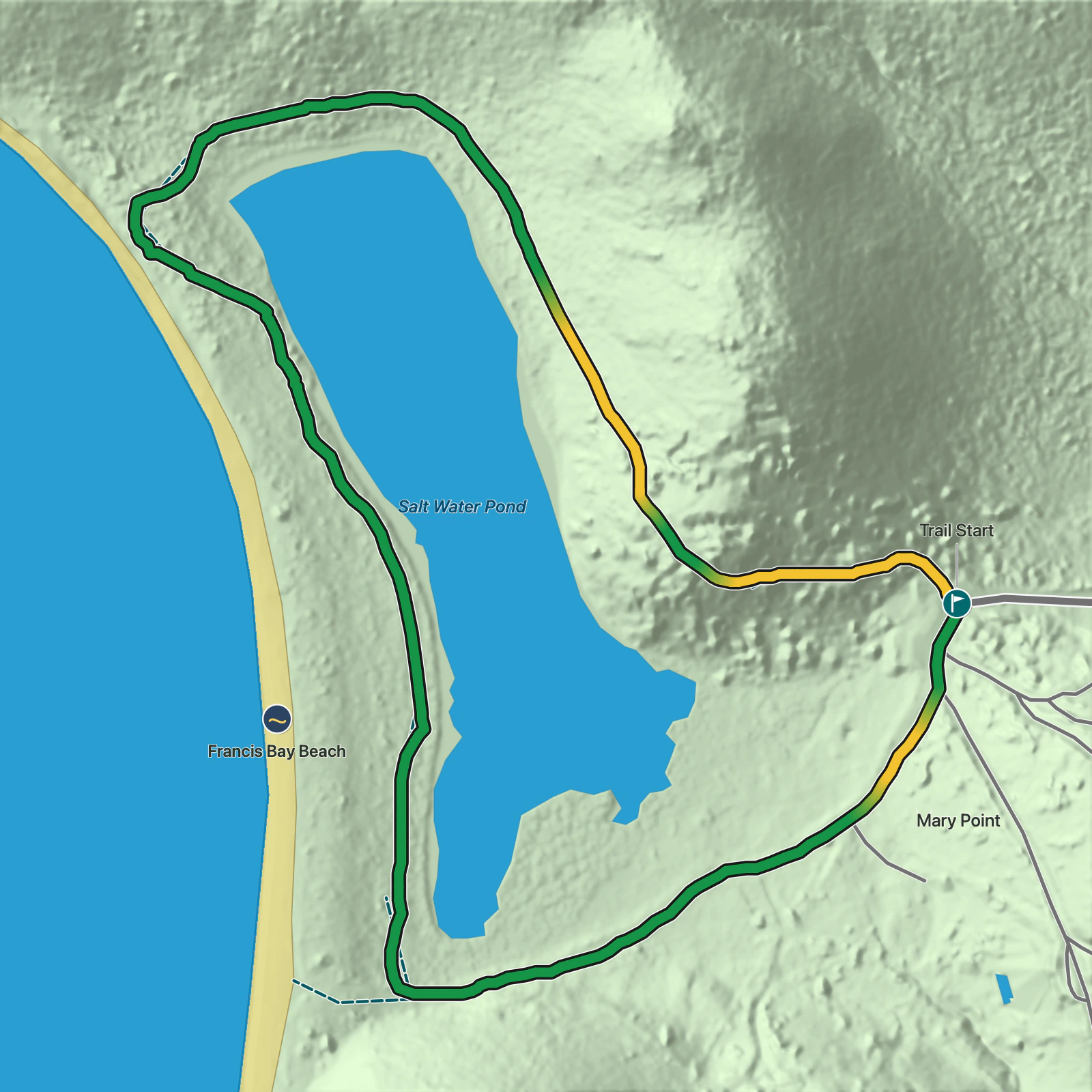 Terrain map of Francis Bay Trail in Virgin Islands National Park