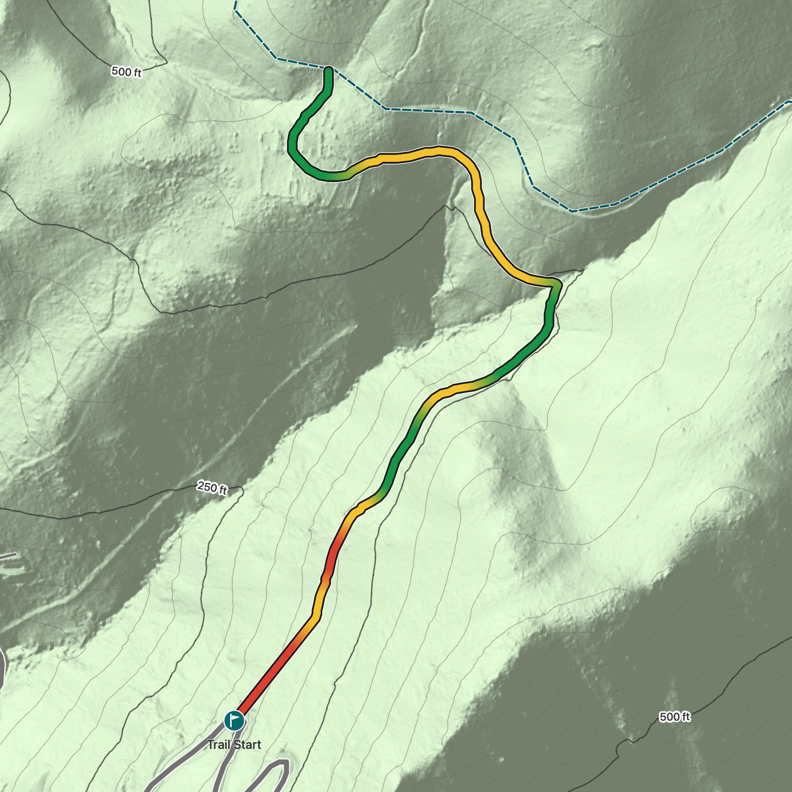Terrain map of Great Sieben Trail in Virgin Islands National Park