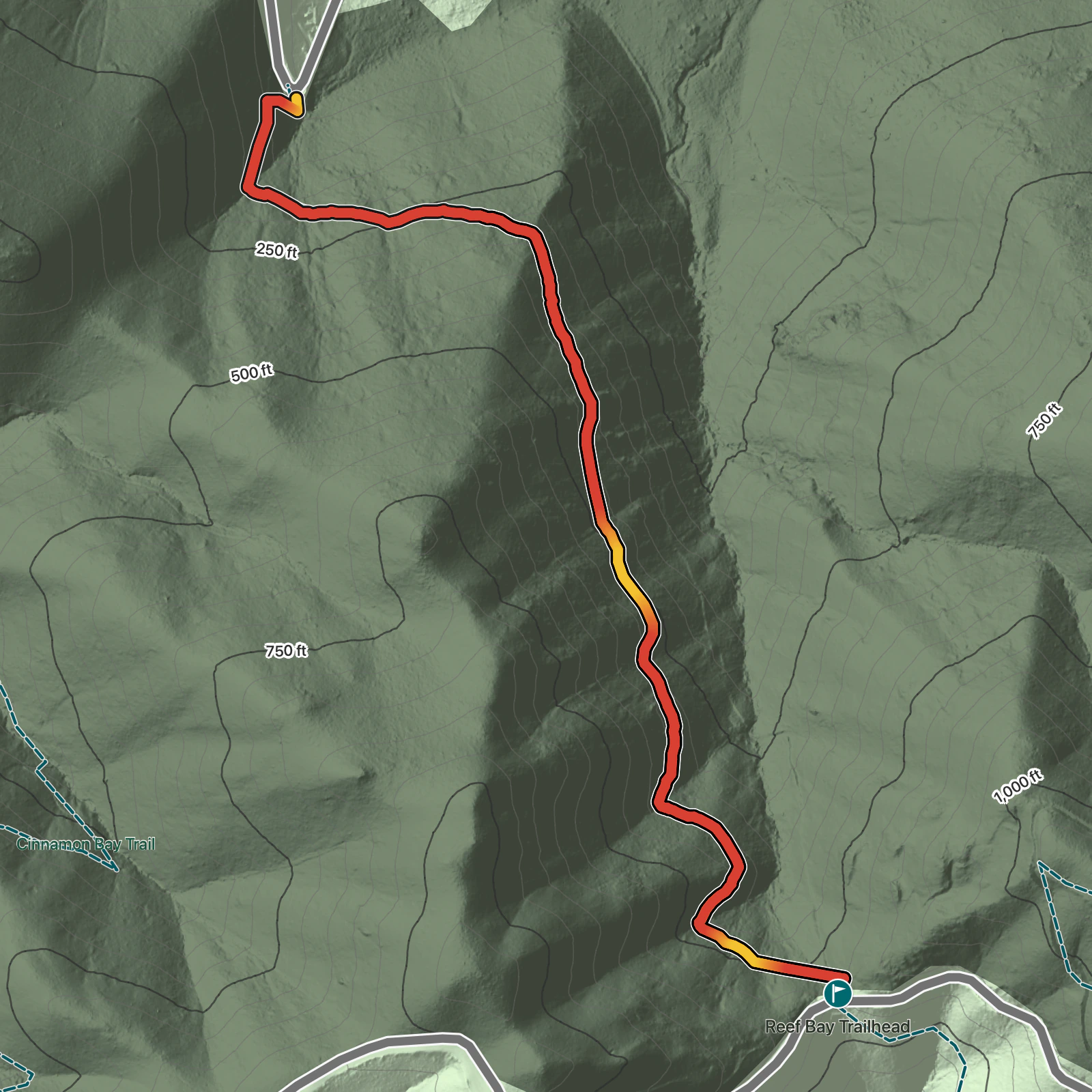 Terrain map of Maria Hope Trail in Virgin Islands National Park