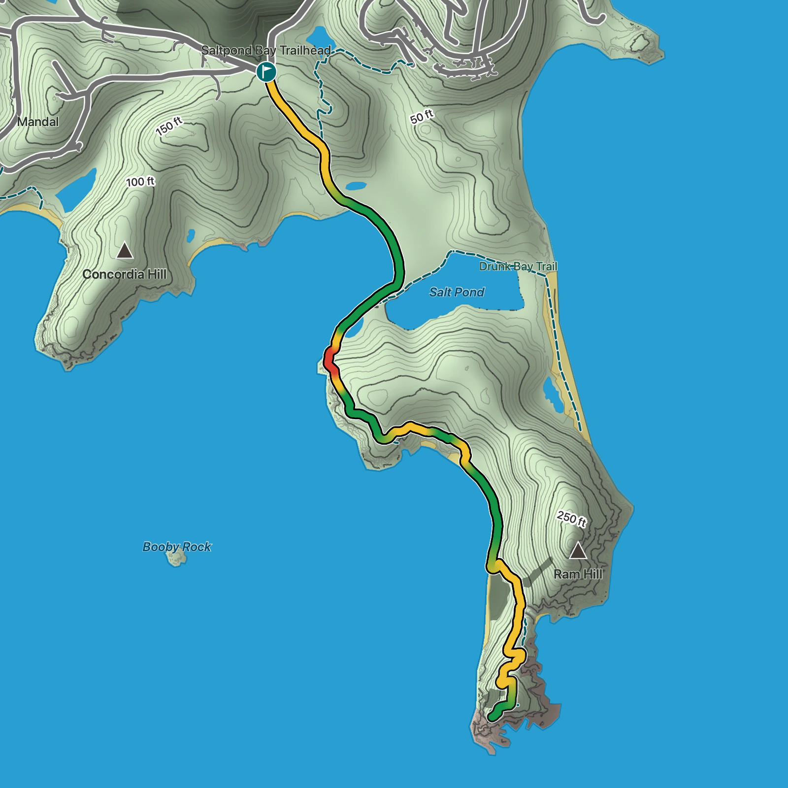Terrain map of Ram Head Trail in Virgin Islands National Park