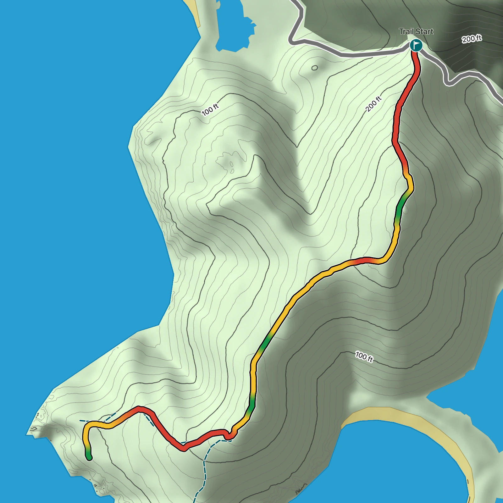 Terrain map of Tektite Trail in Virgin Islands National Park