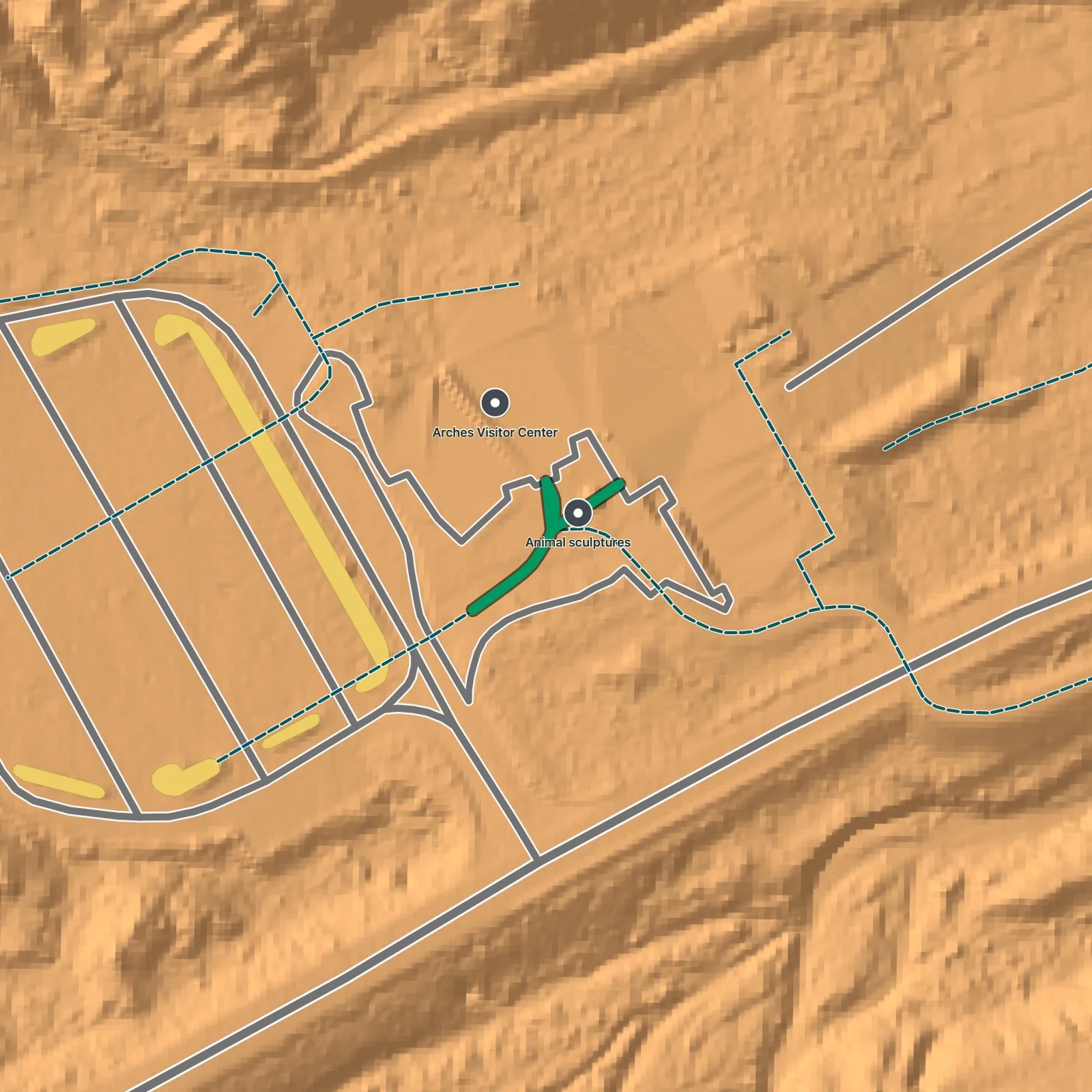 Approximate orientation terrain map for Visitor Center Nature Trail