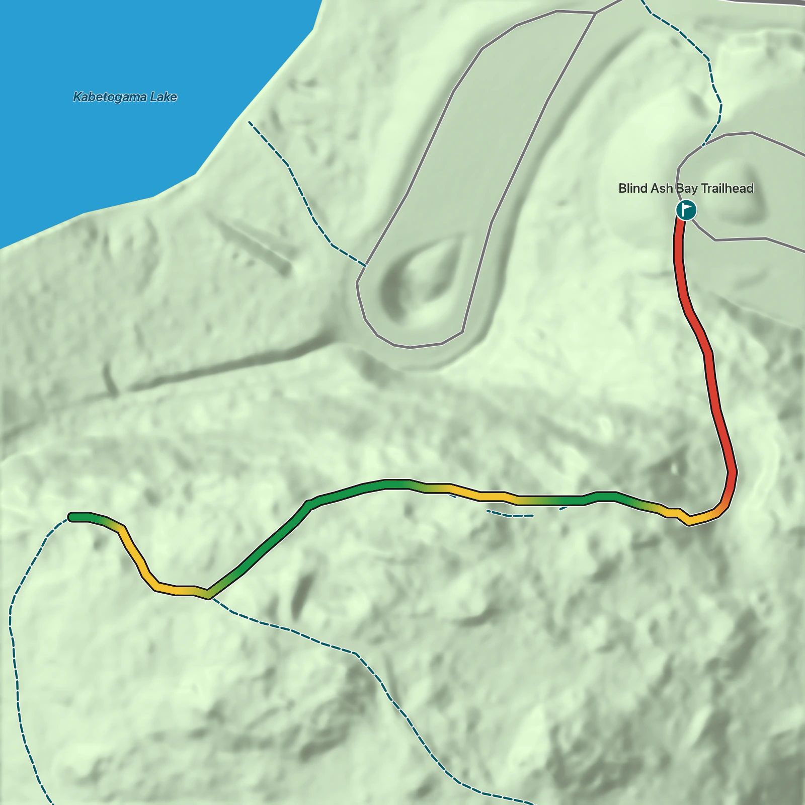 Terrain map of Kabetogama Lake Overlook Trail in Voyageurs National Park