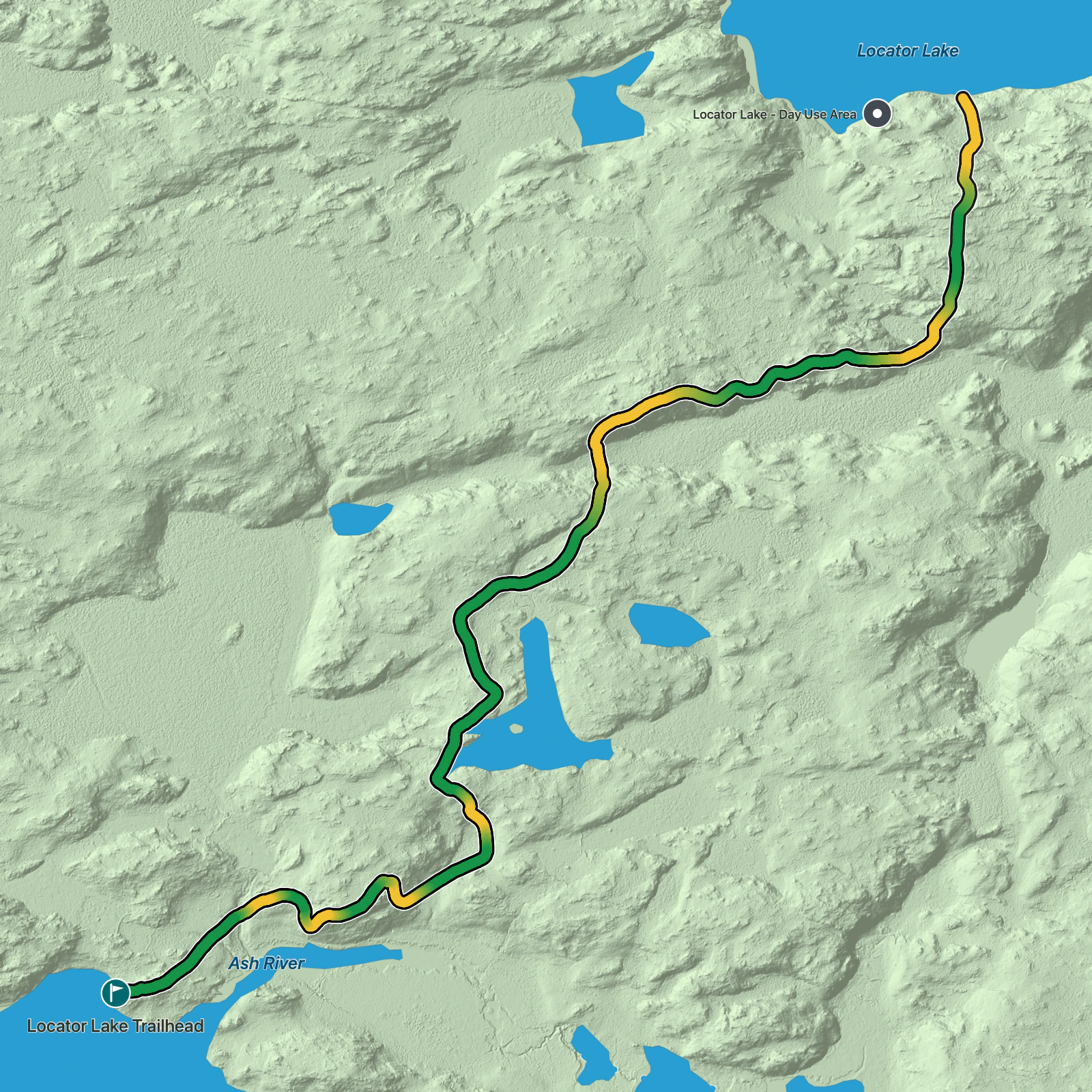 Terrain map of Locator Trail in Voyageurs National Park
