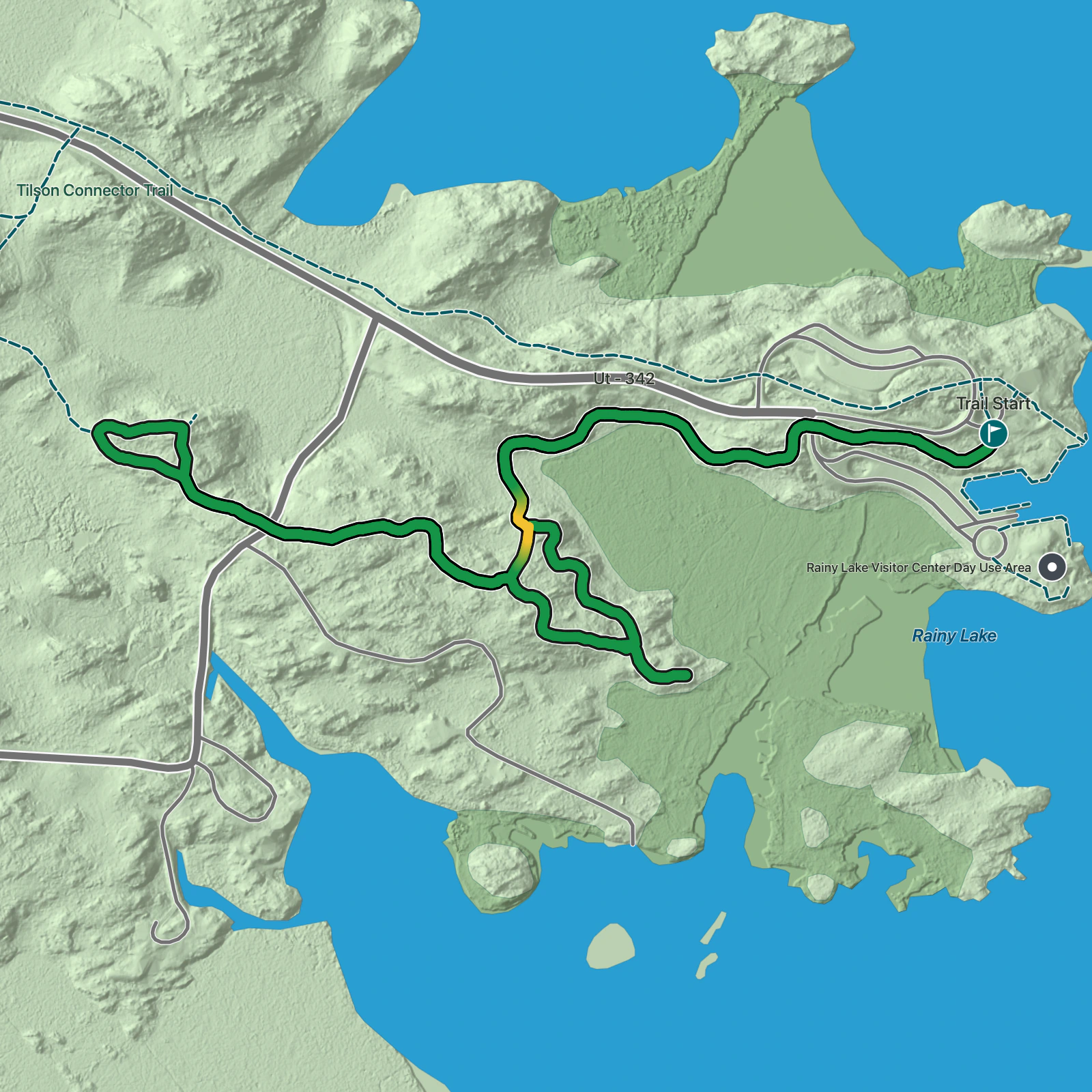 Terrain map of Oberholtzer Trail in Voyageurs National Park