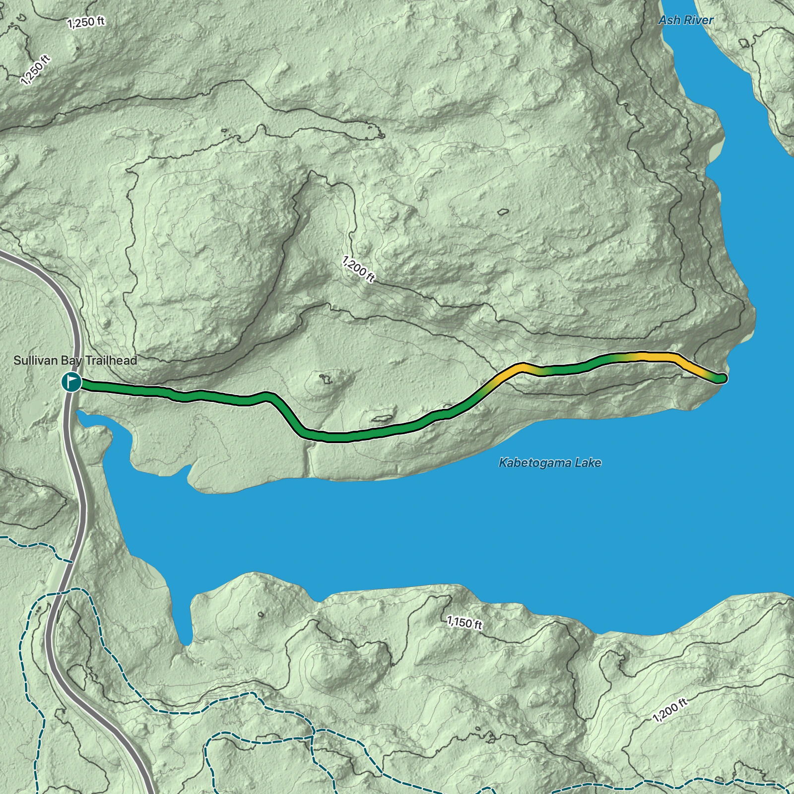 Terrain map of Sullivan Bay Trail in Voyageurs National Park