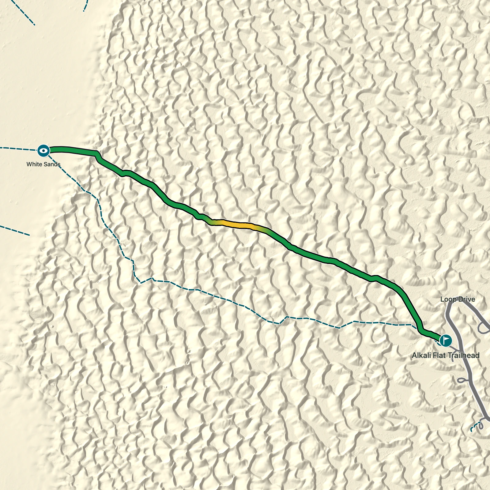 Terrain map of Alkali Flat Trail in White Sands National Park