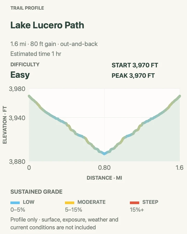 Elevation profile for Lake Lucero Ranger Tour in White Sands National Park