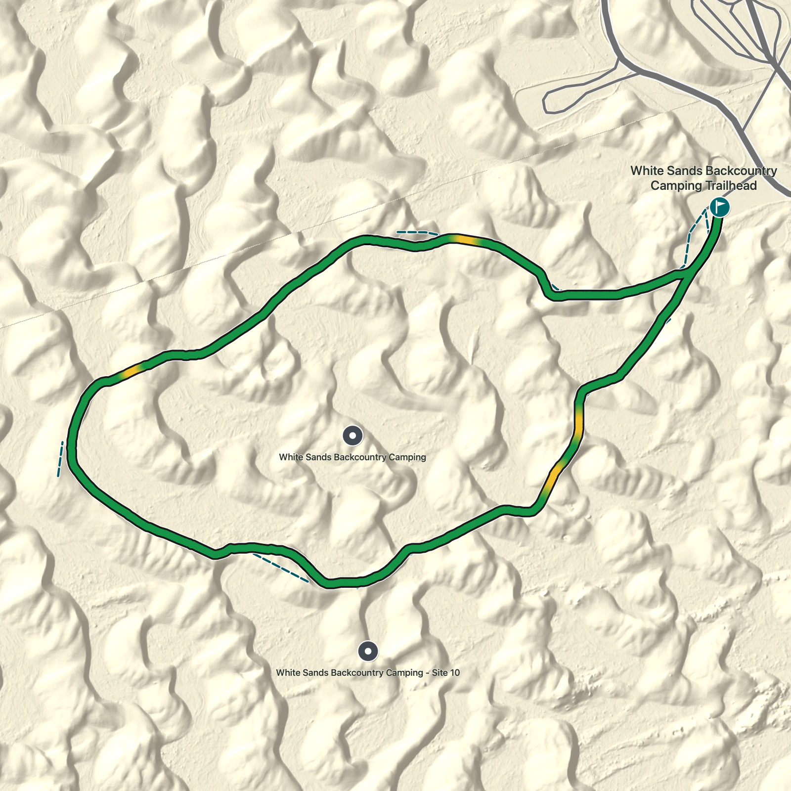 Terrain map of Backcountry Camping Loop Trail in White Sands National Park