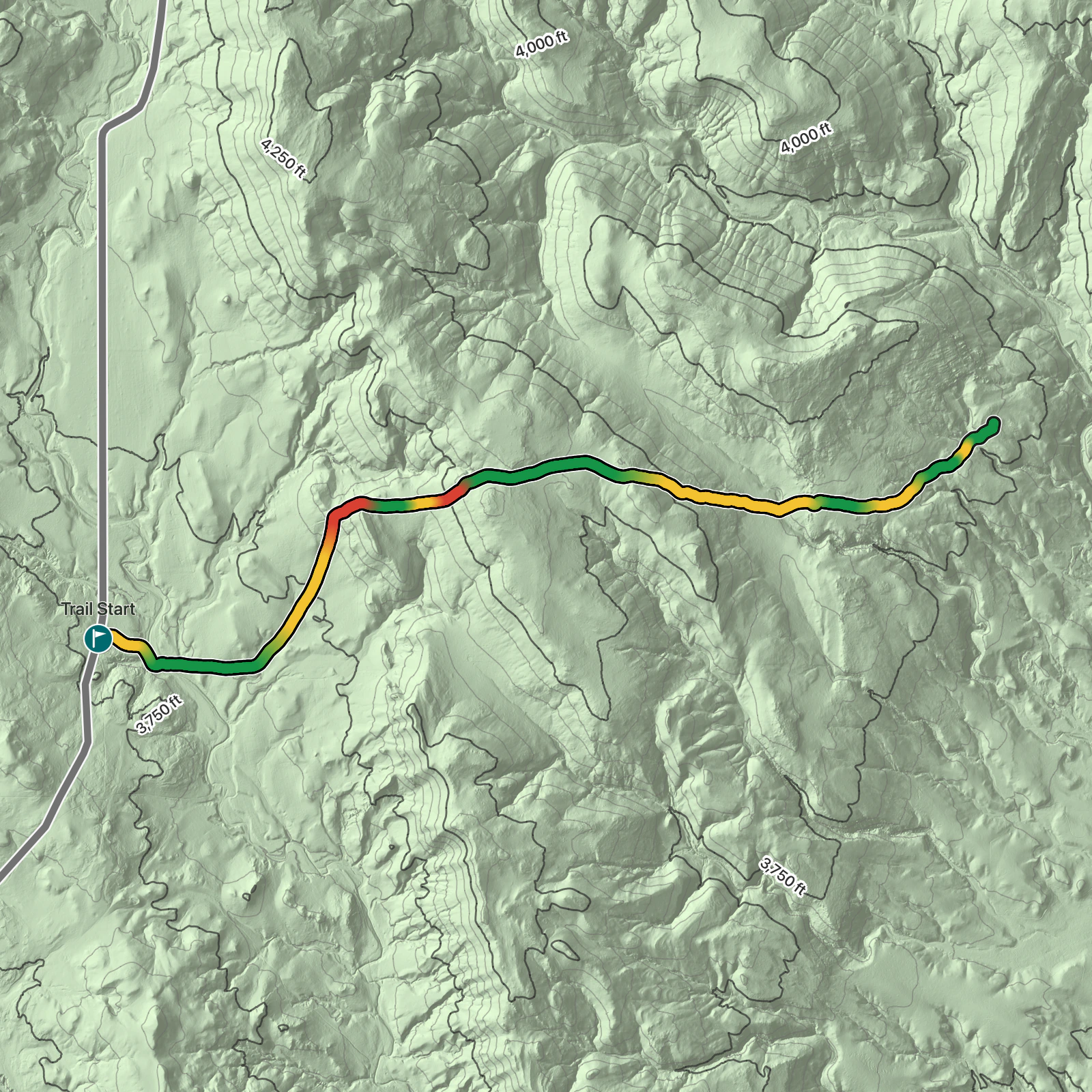 Terrain map of Boland Ridge Trail in Wind Cave National Park