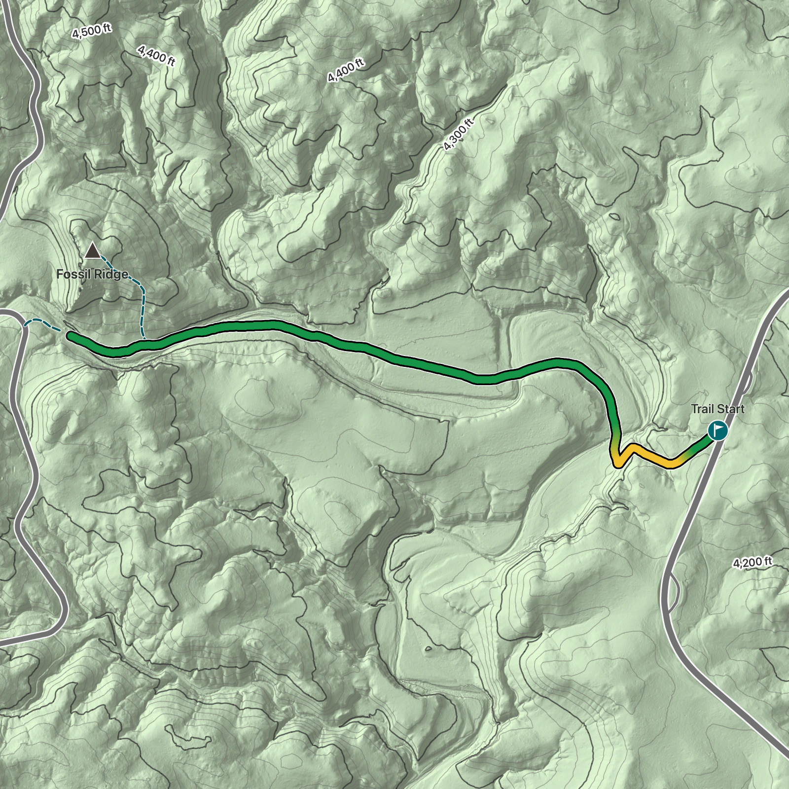 Terrain map of Cold Brook Canyon Trail in Wind Cave National Park