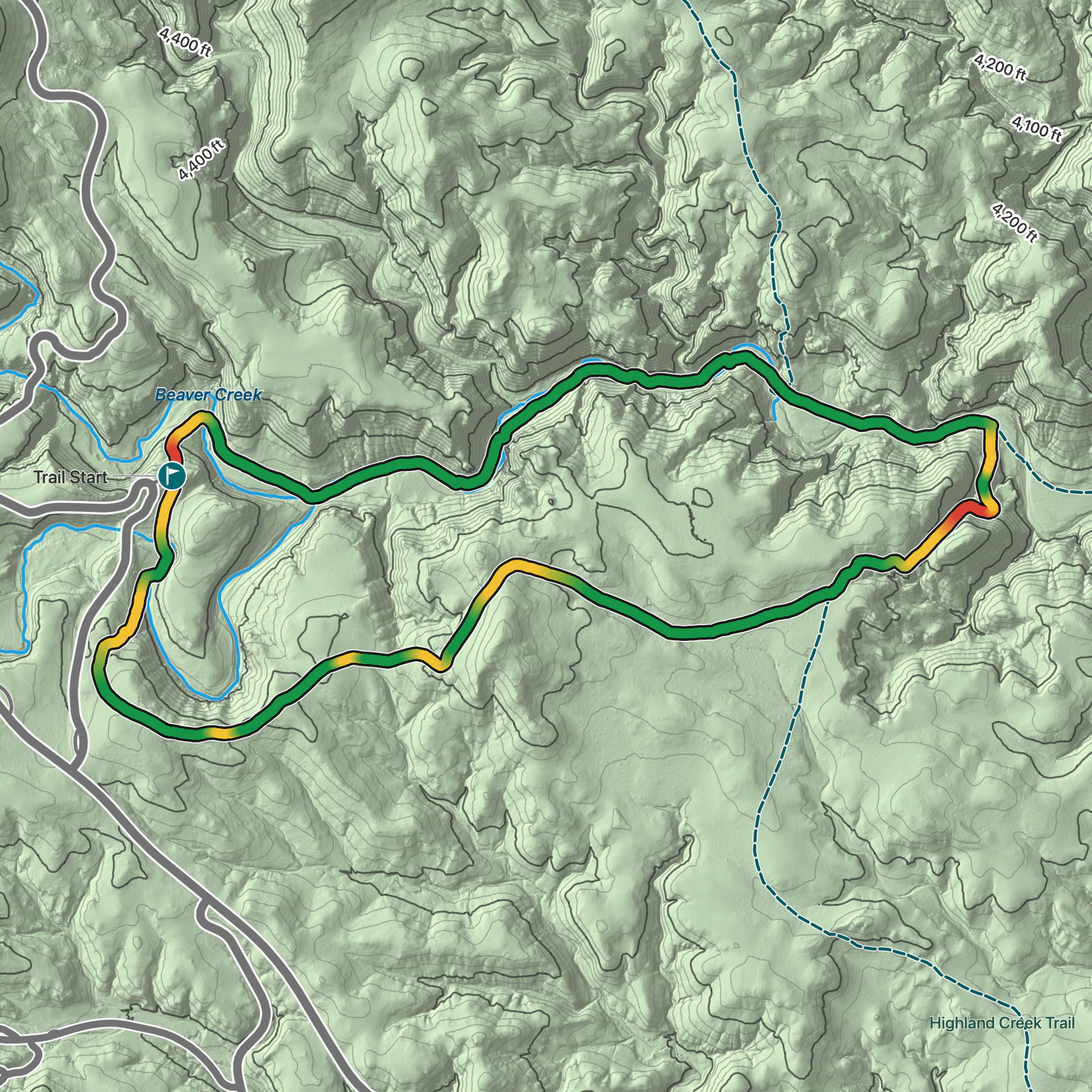 Terrain map of Lookout Point and Centennial Trail Loop in Wind Cave National Park