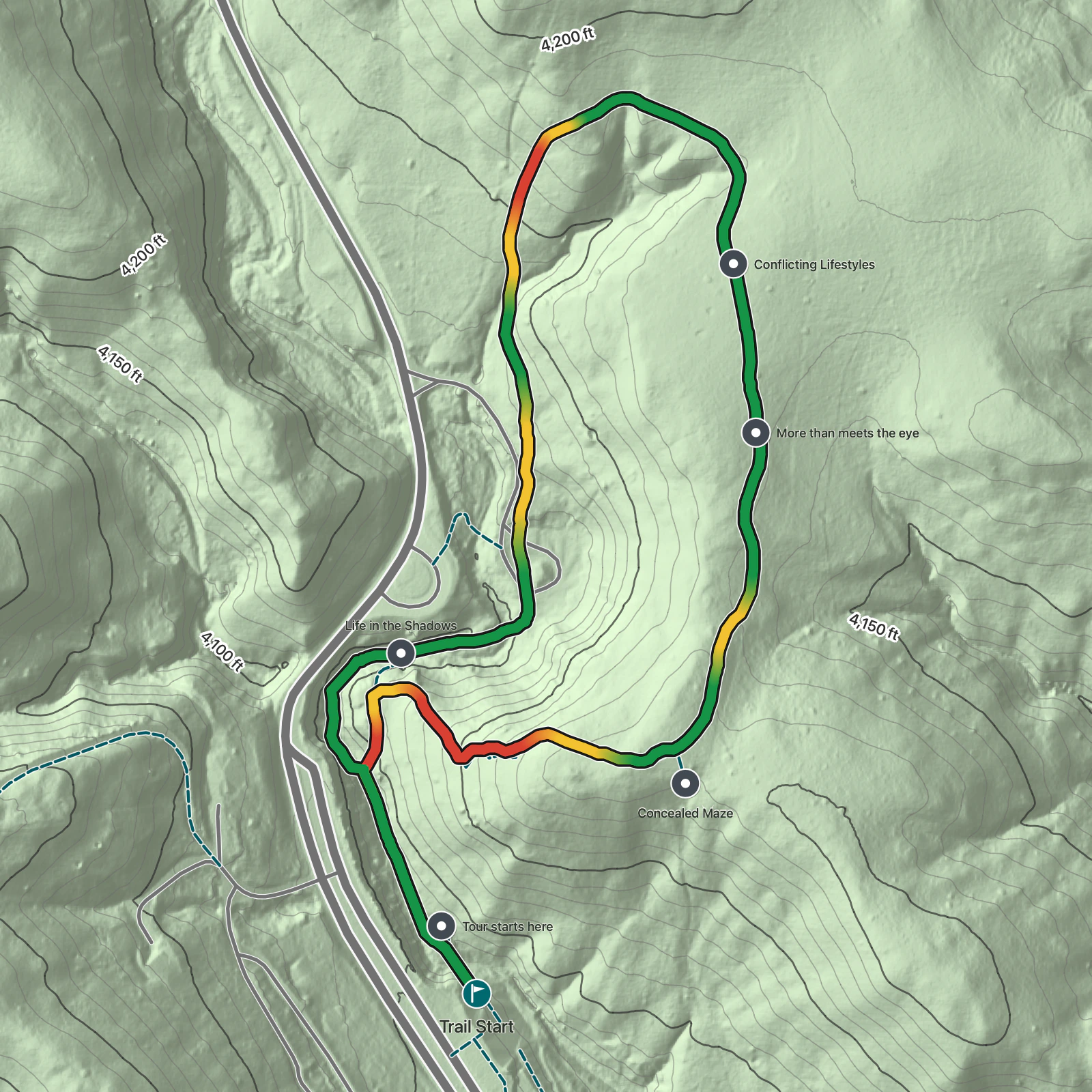 Terrain map of Prairie Vista Loop in Wind Cave National Park