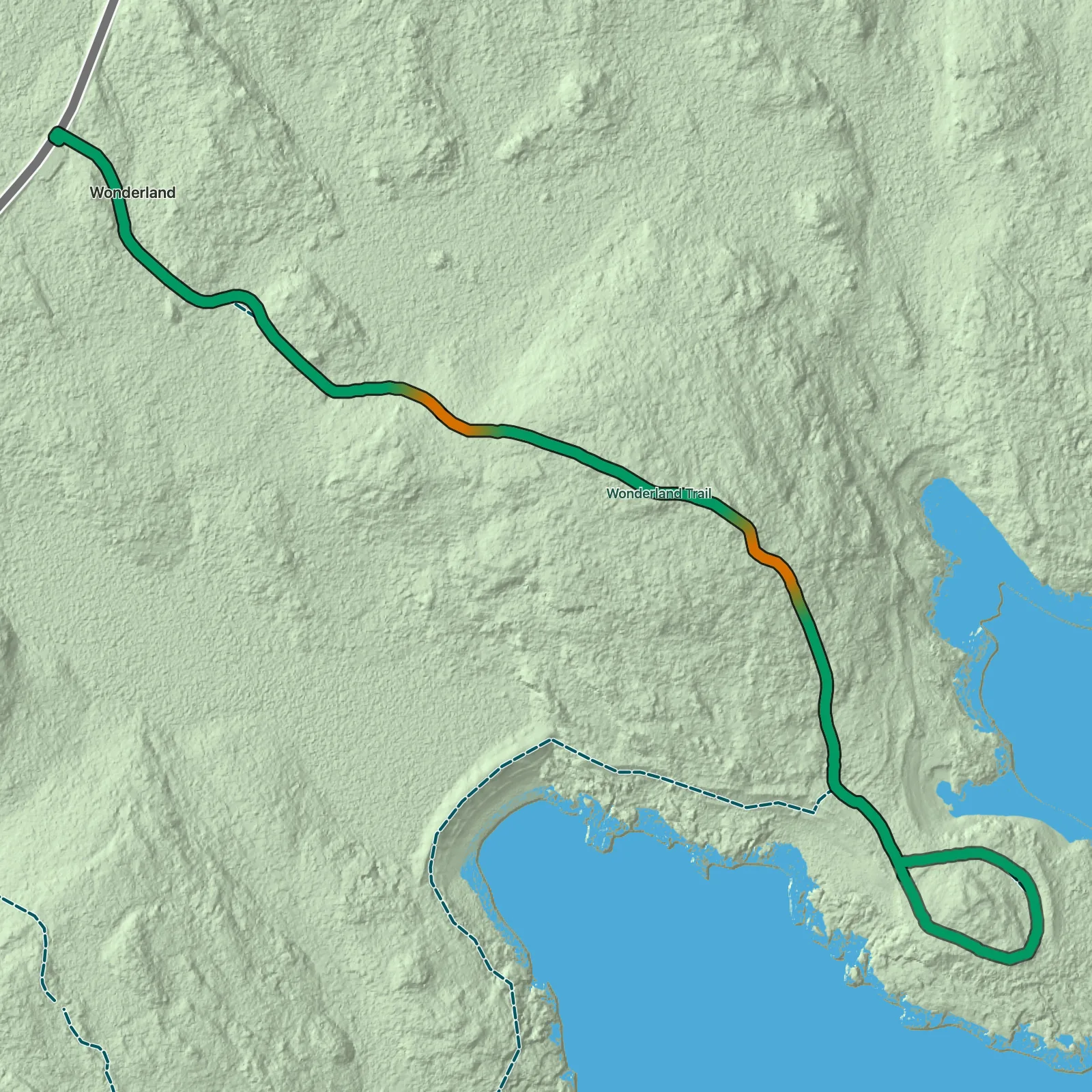 Terrain map showing the Wonderland Trail route in Acadia National Park
