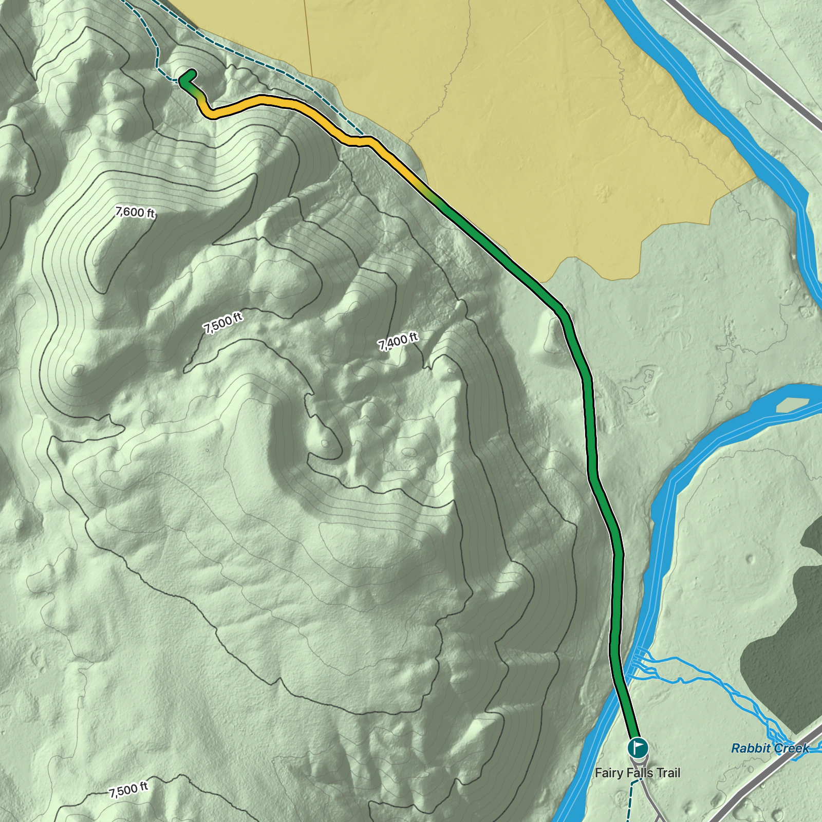 Terrain map of Grand Prismatic Spring Overlook in Yellowstone National Park
