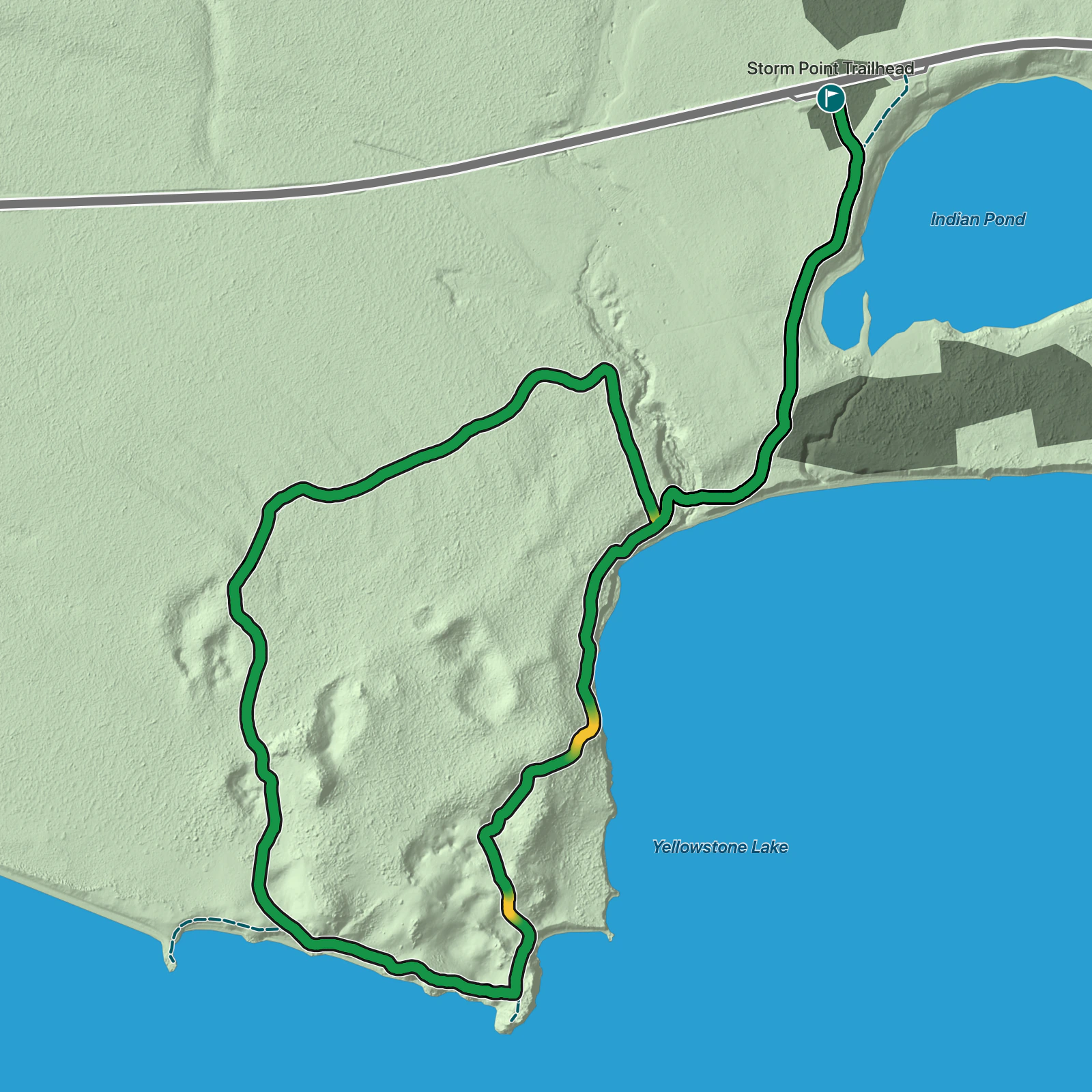Terrain map of Storm Point Loop in Yellowstone National Park