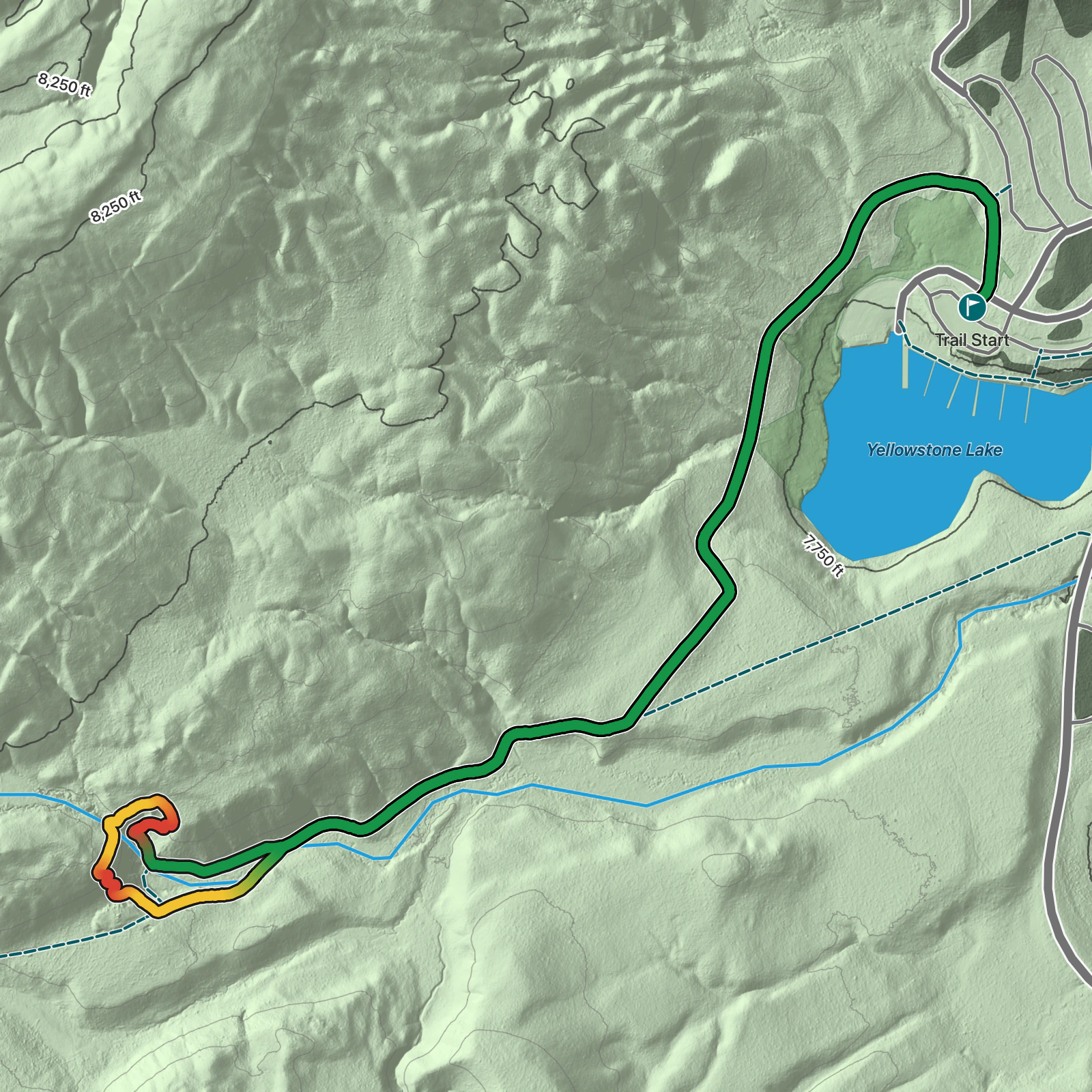 Terrain map of Natural Bridge Trail in Yellowstone National Park
