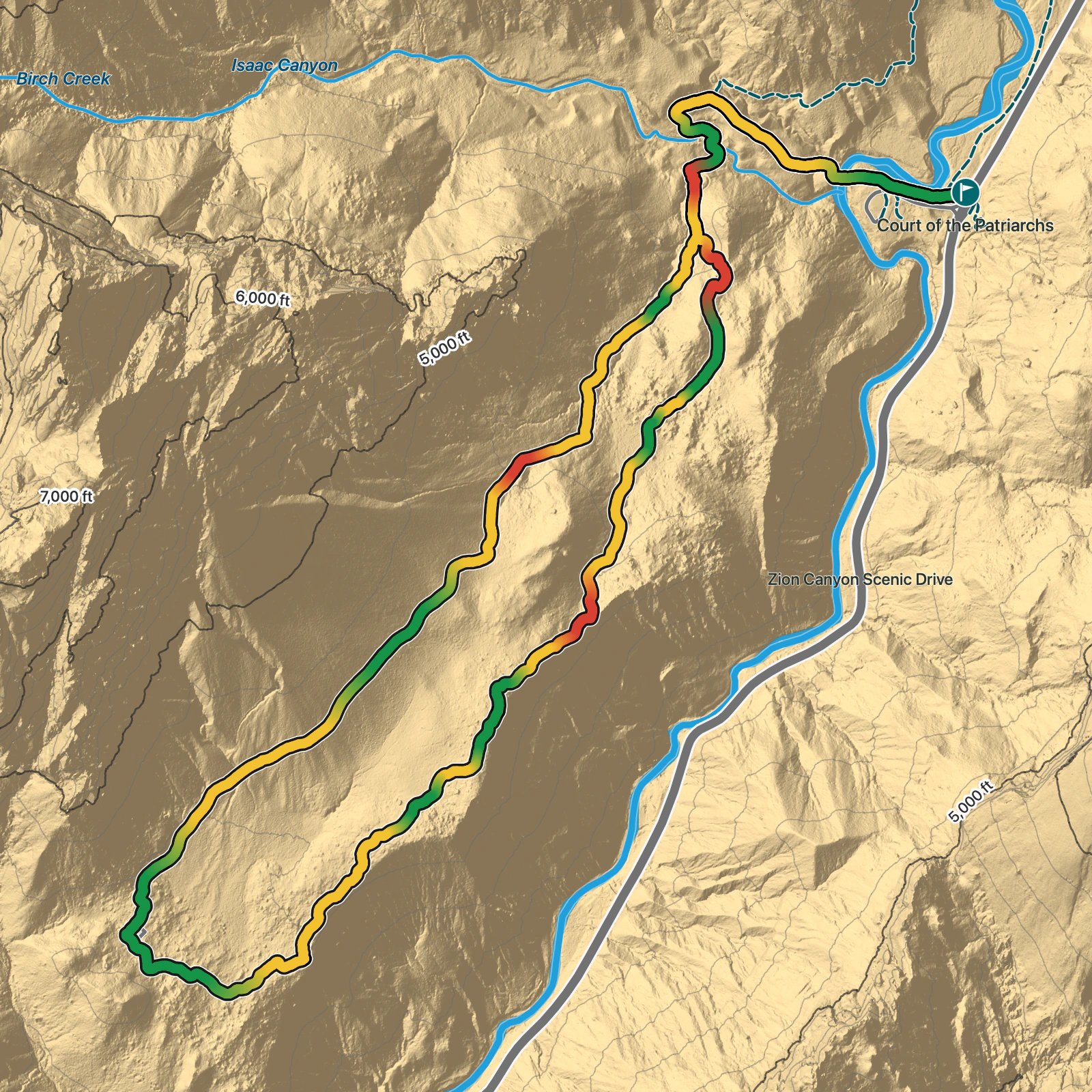 Terrain map of Sand Bench Loop in Zion National Park