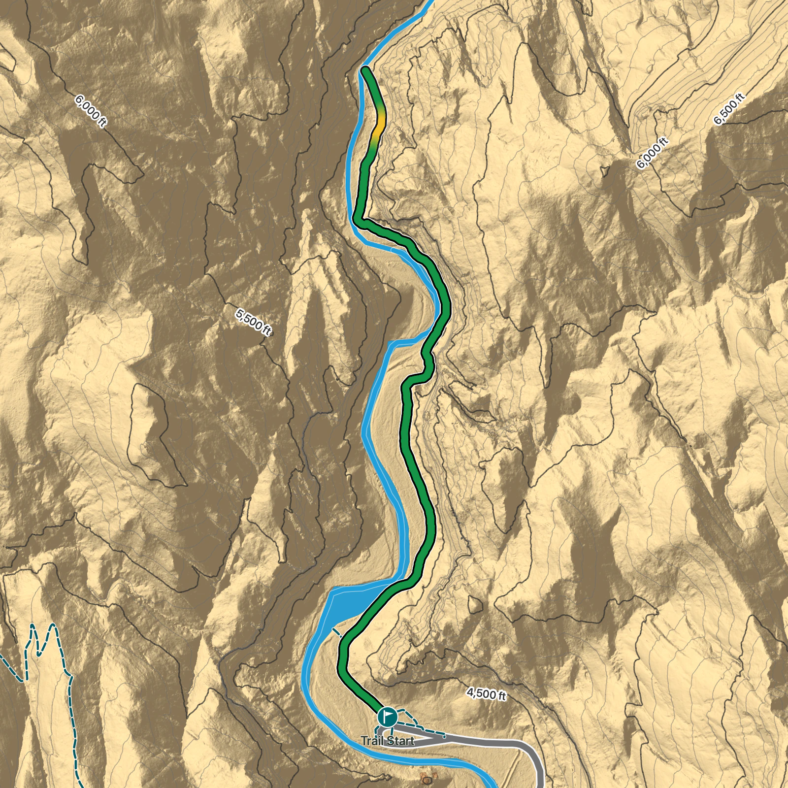 Terrain map of Riverside Walk in Zion National Park
