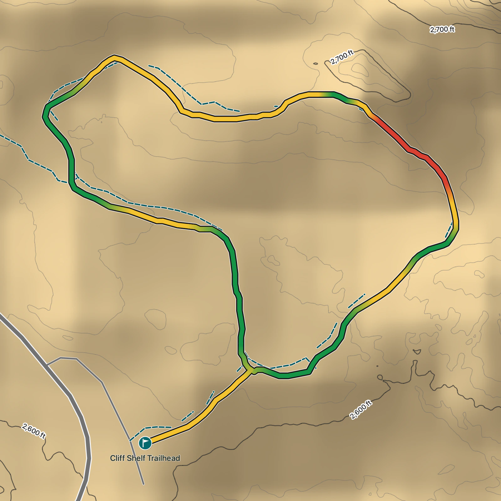 Terrain map of Cliff Shelf Nature Trail in Badlands National Park
