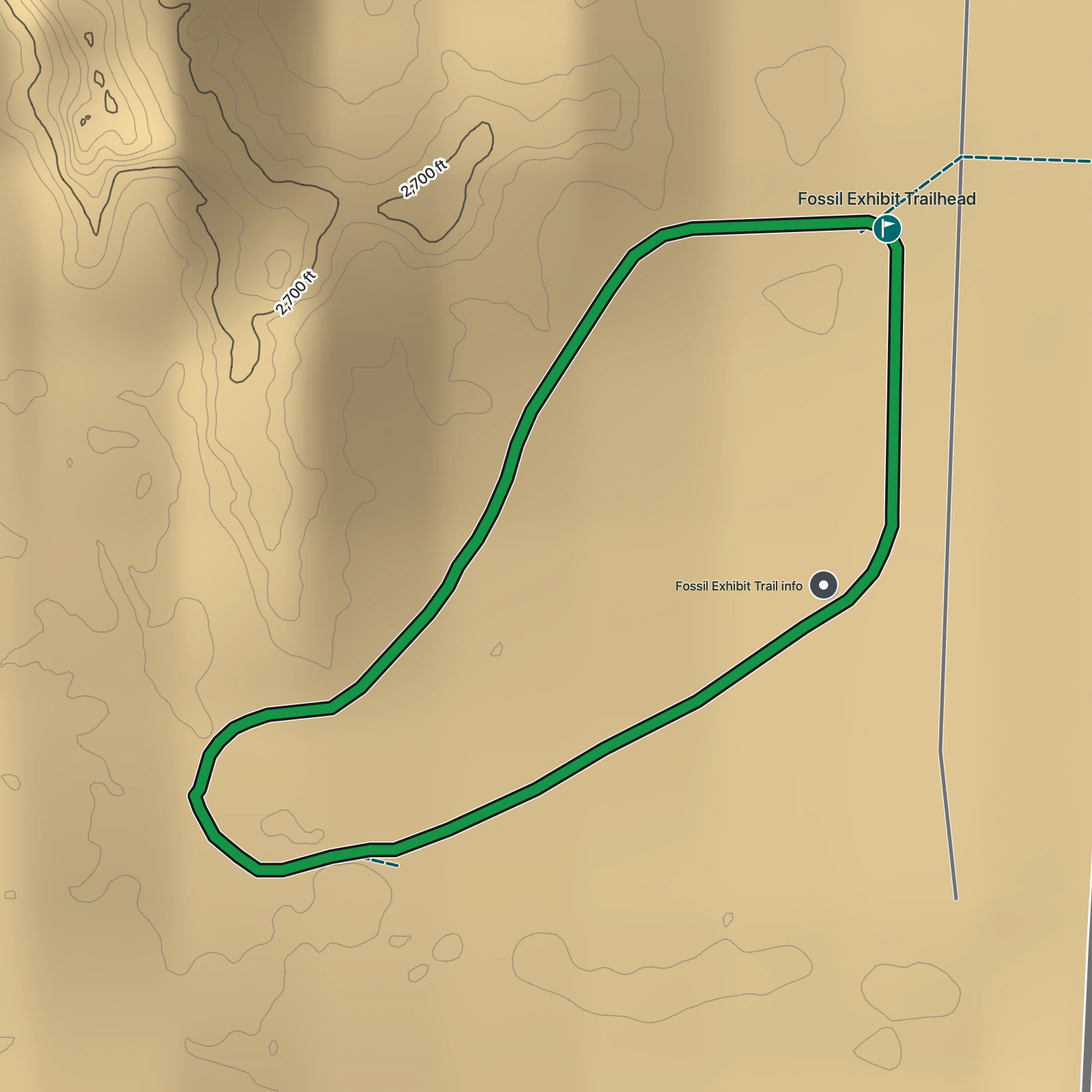 Terrain map of Fossil Exhibit Trail in Badlands National Park