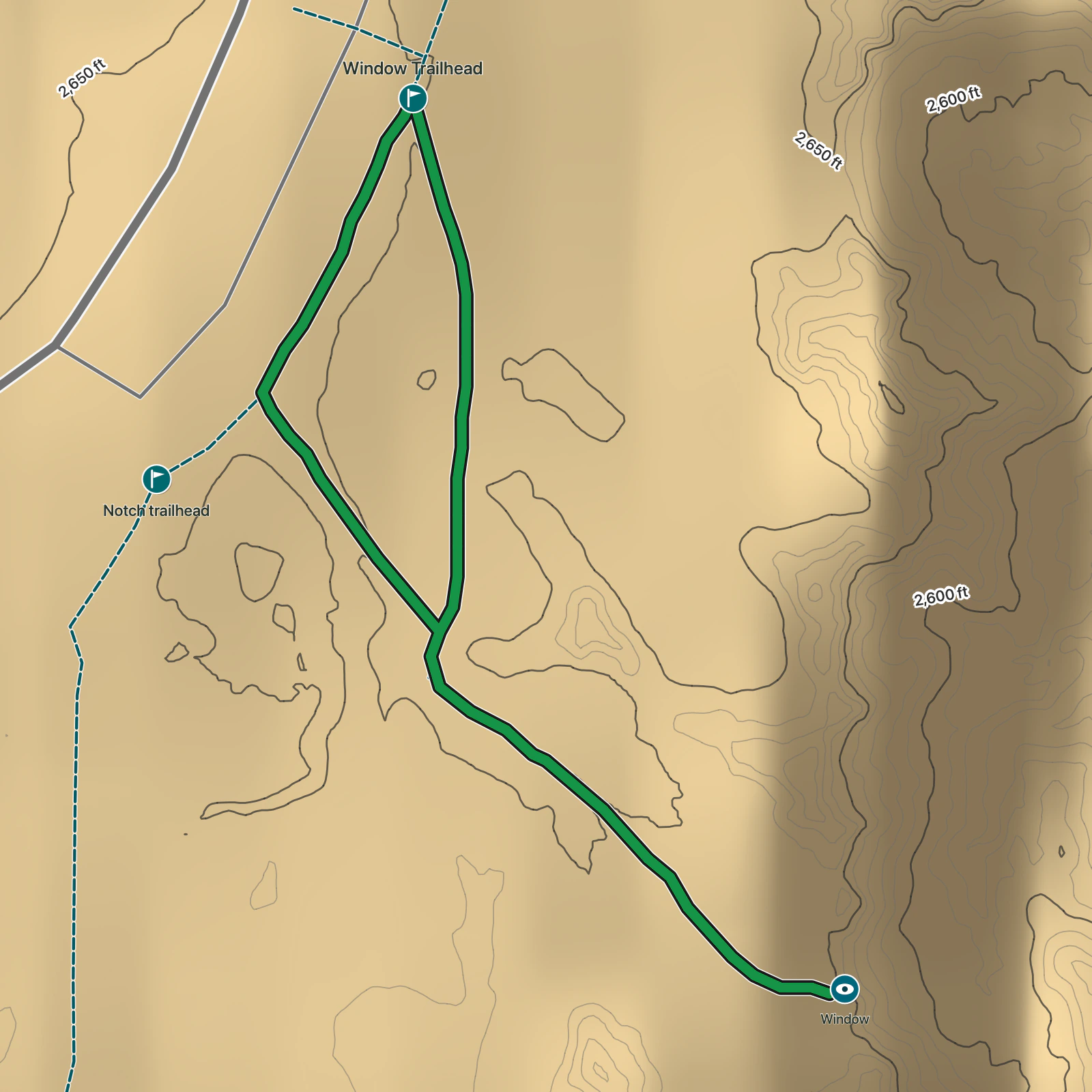 Terrain map of Window Trail in Badlands National Park