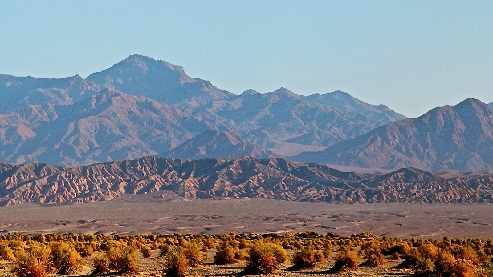 Devils Cornfield and desert ridges in Death Valley National Park