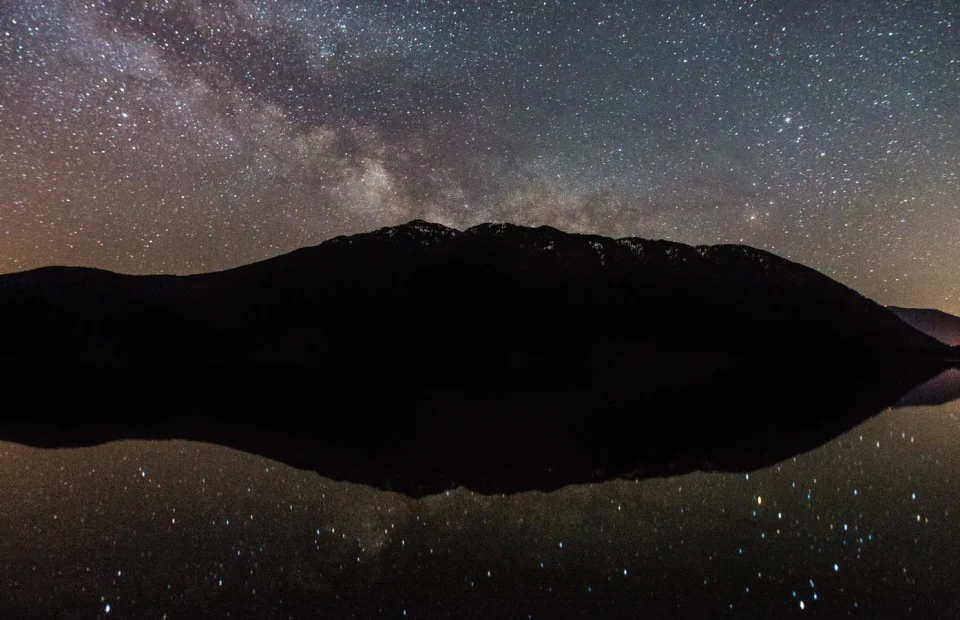 Stars reflecting across a lake in Glacier National Park