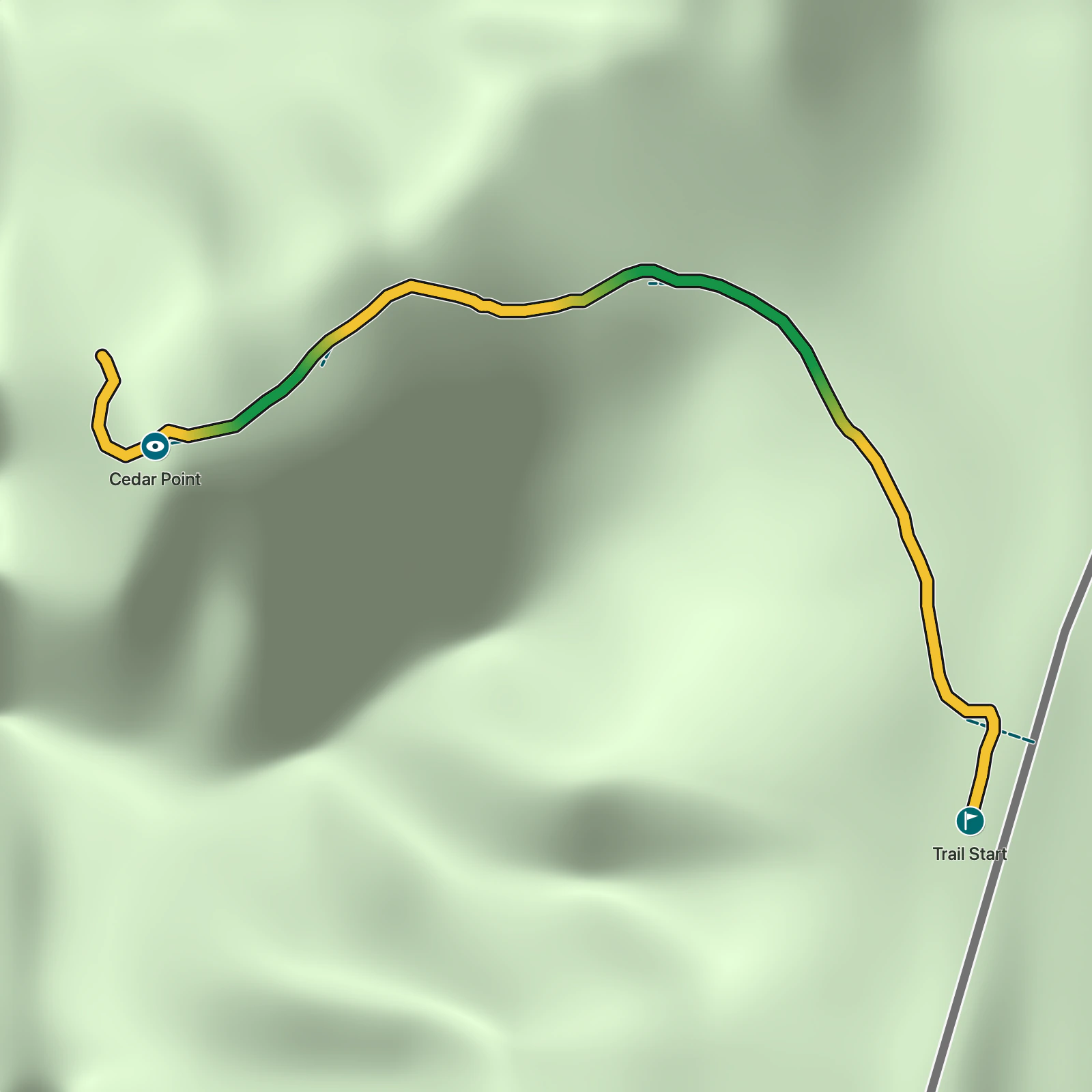 Terrain map of Cedar Point Nature Trail in Black Canyon of the Gunnison National Park