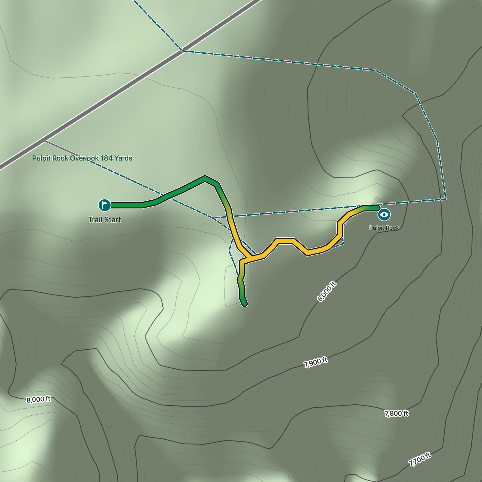 Terrain map of Pulpit Rock Overlook in Black Canyon of the Gunnison National Park