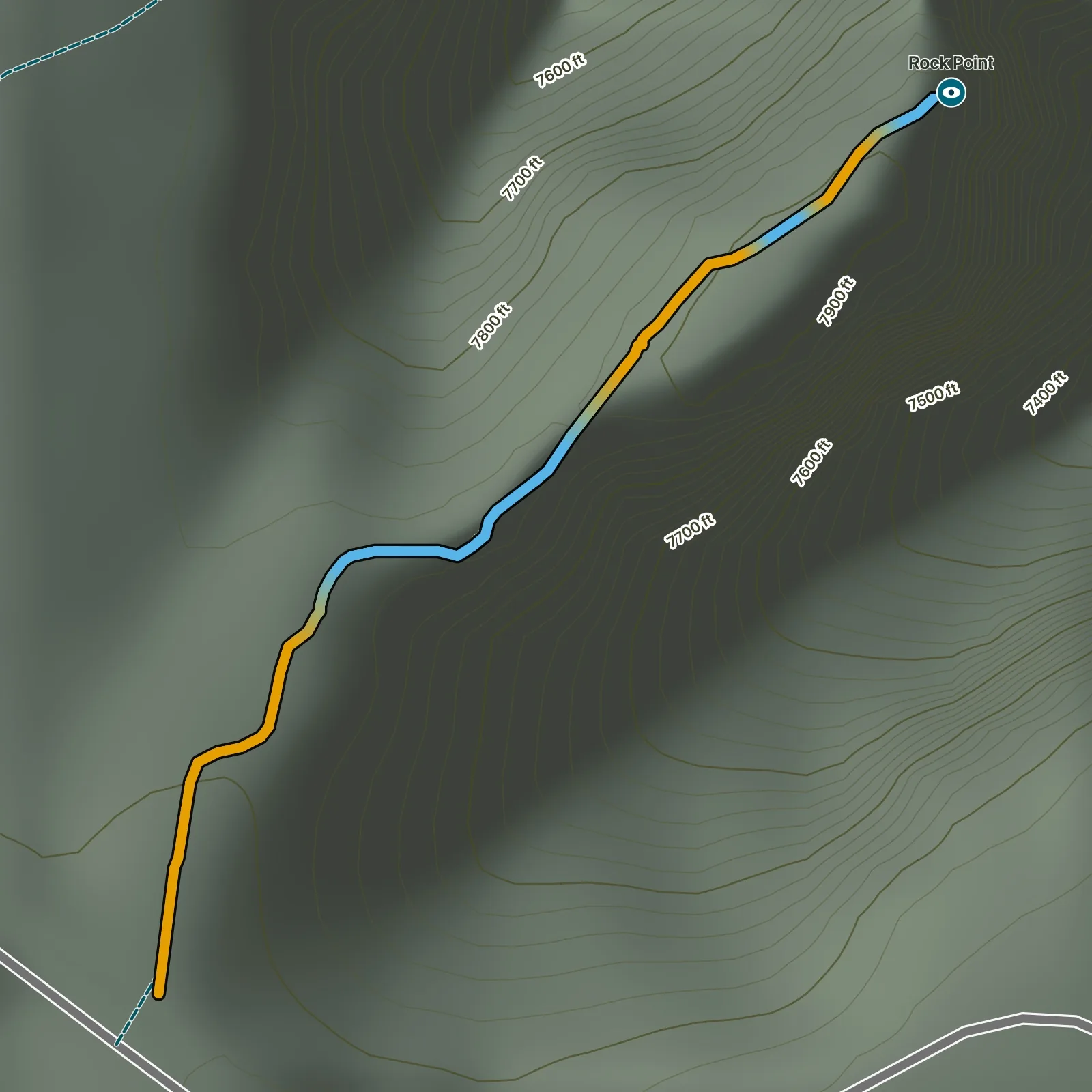 Terrain map of Rock Point in Black Canyon of the Gunnison National Park