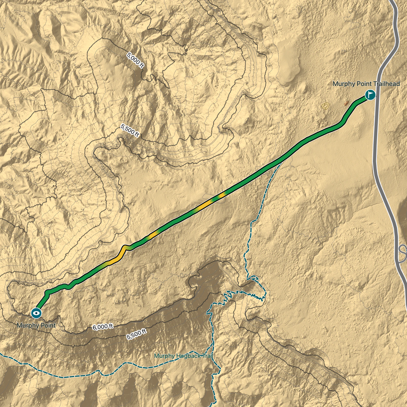 Terrain map of Murphy Point Trail in Canyonlands National Park