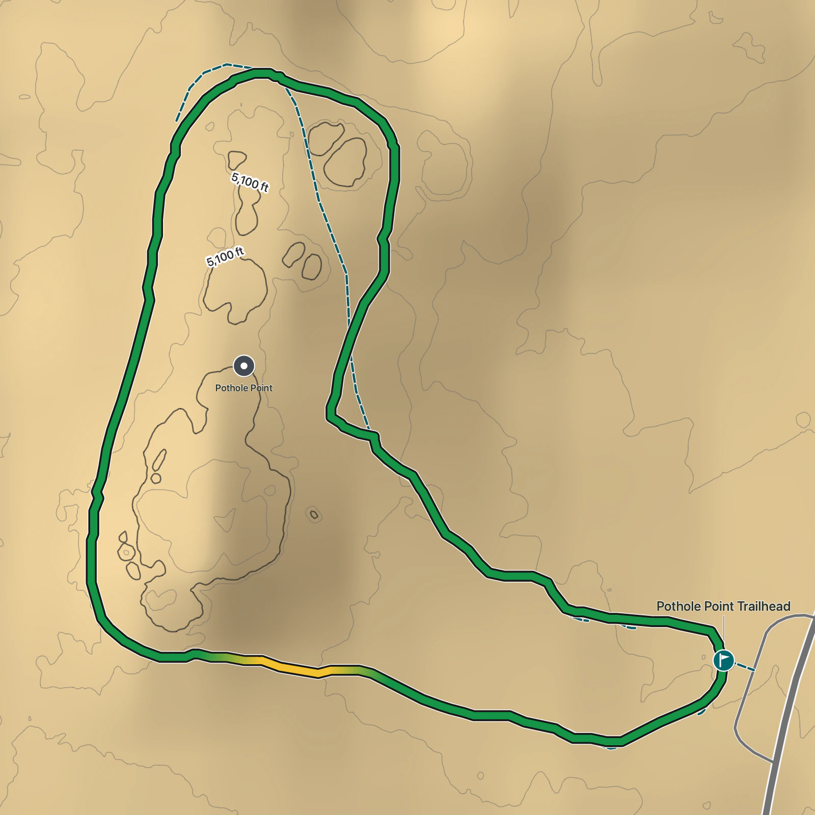 Terrain map of Pothole Point Trail in Canyonlands National Park