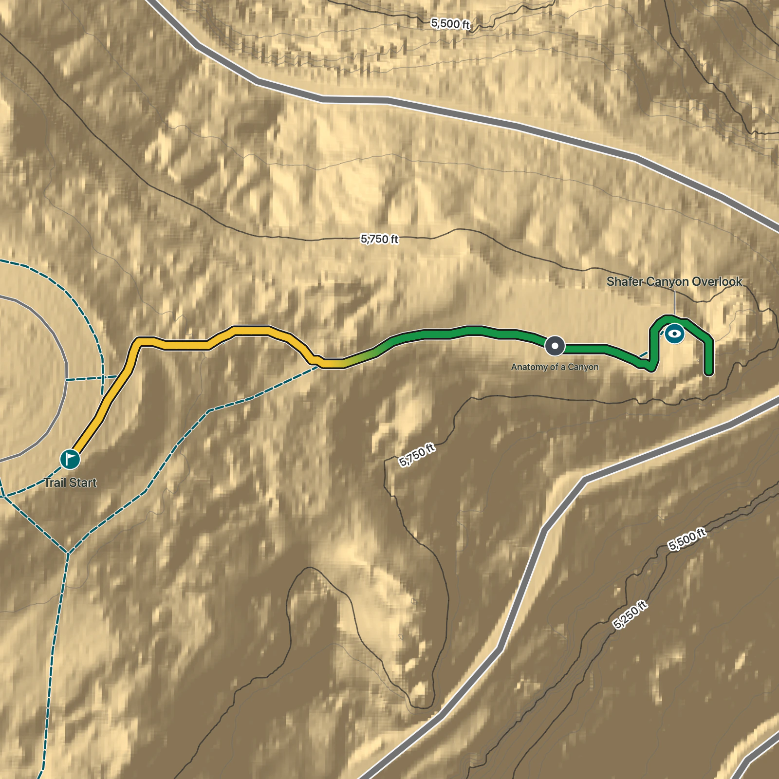 Terrain map of Shafer Canyon Overlook in Canyonlands National Park