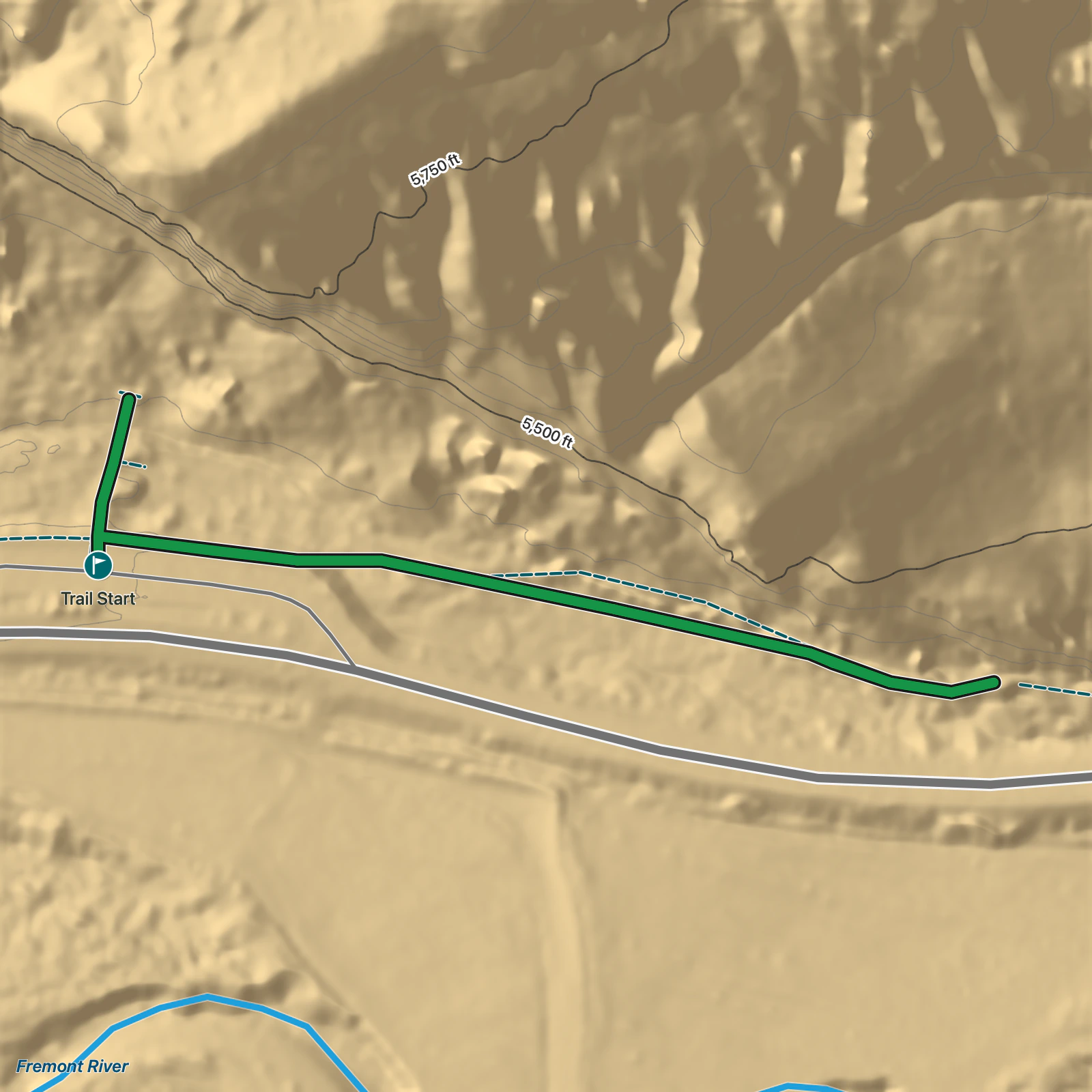 Terrain map of Capitol Reef Petroglyph Trail in Capitol Reef National Park