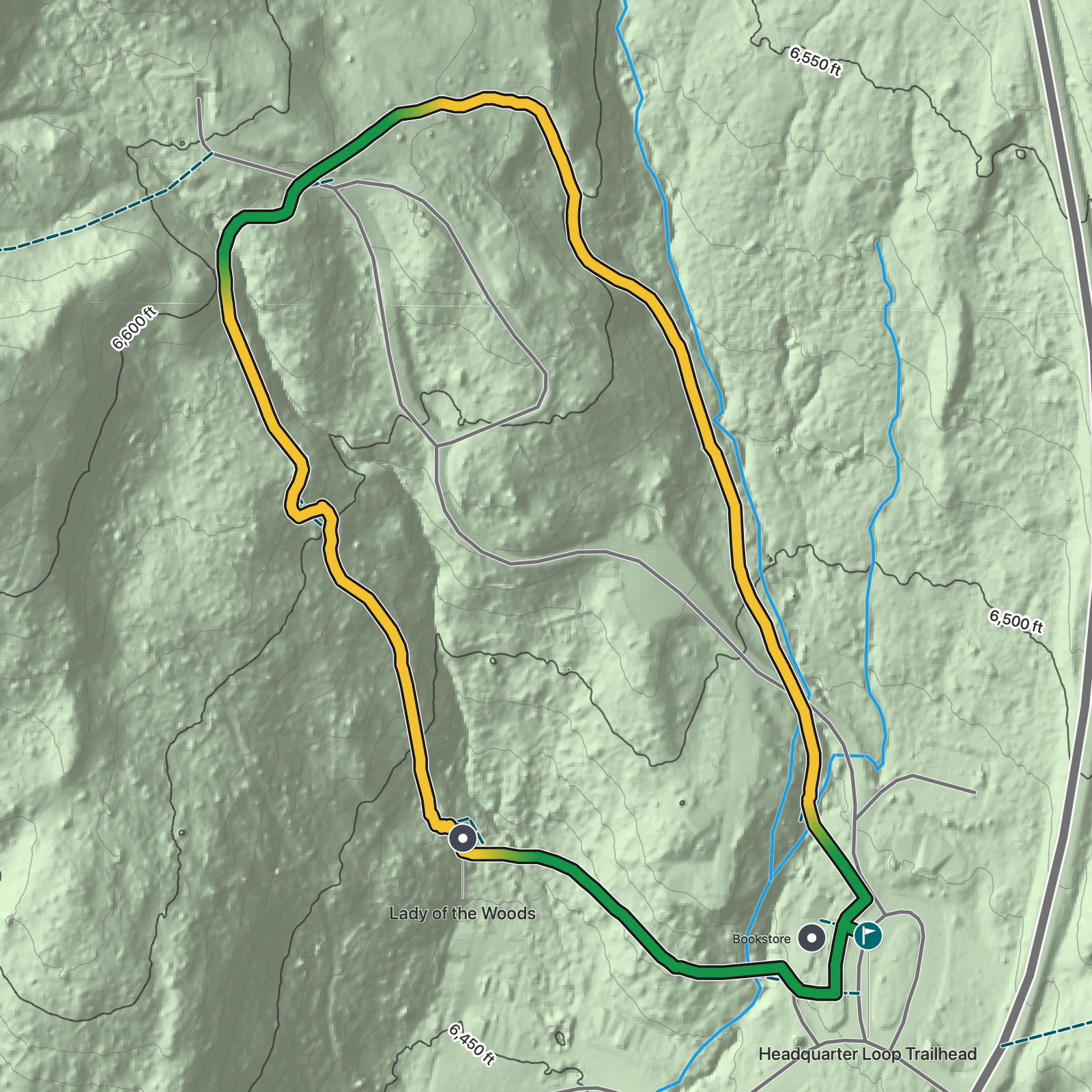Terrain map of Lady of the Woods Trail in Crater Lake National Park