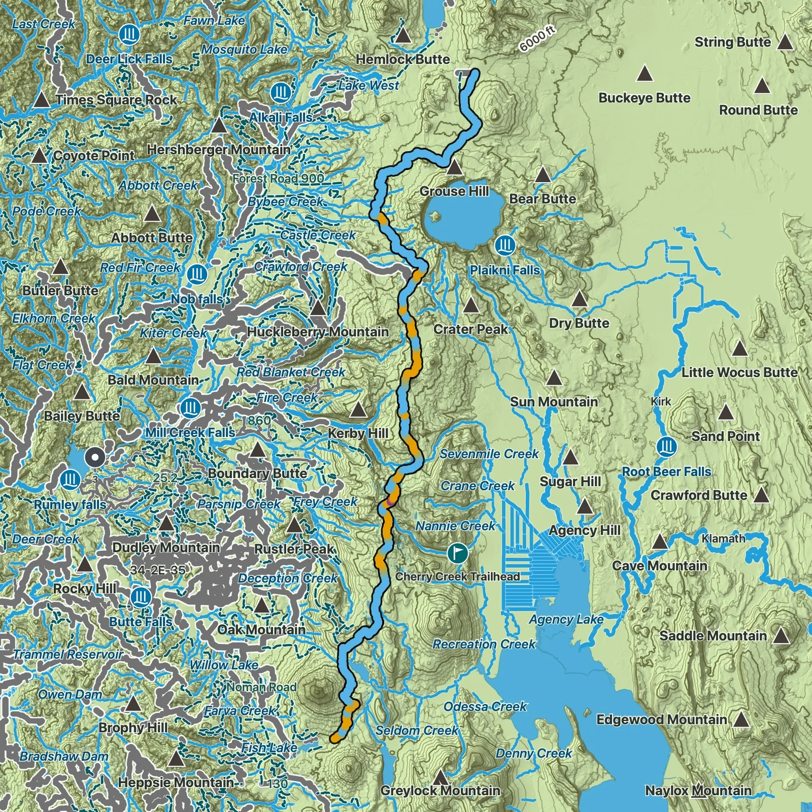 Terrain map of Pacific Crest Trail: Fish Lake to Cascade Crest in Crater Lake National Park