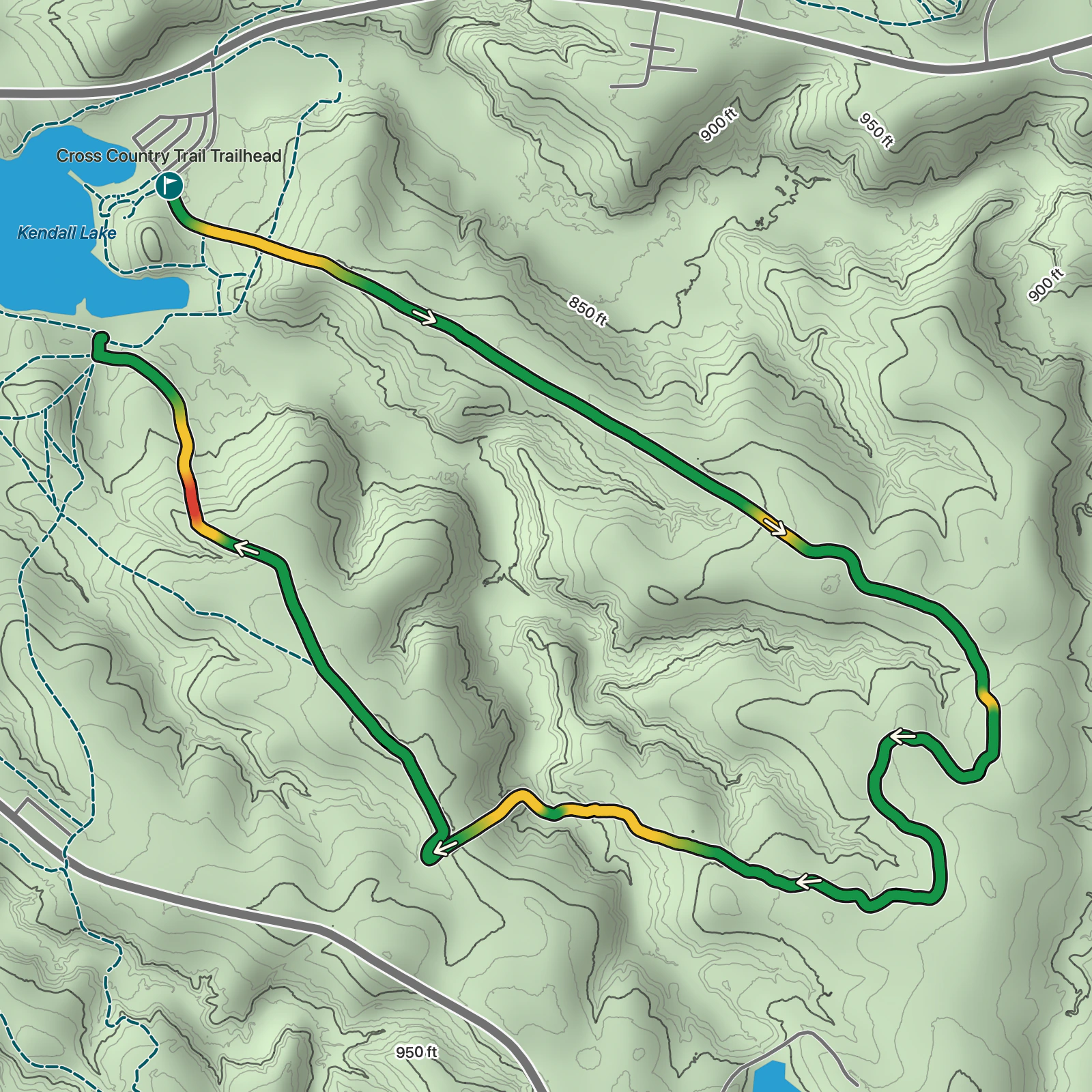 Terrain map of Cross Country Trail in Cuyahoga Valley National Park