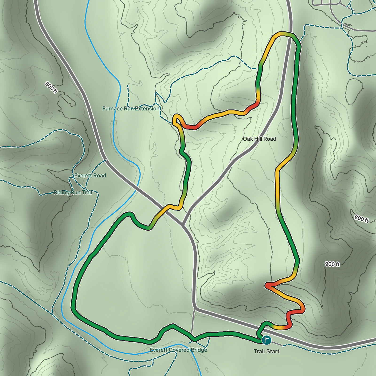 Terrain map of Furnace Run Loop in Cuyahoga Valley National Park