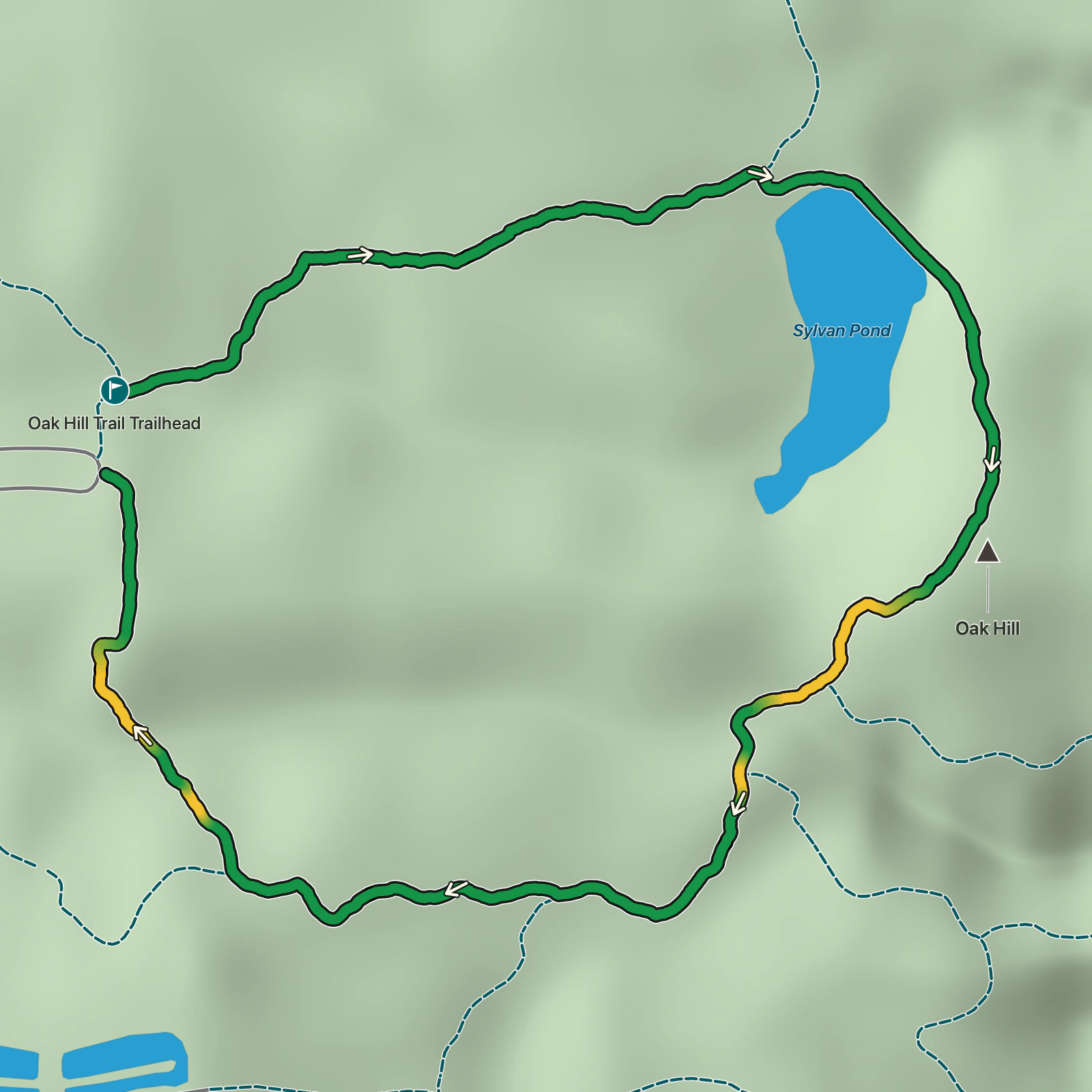 Terrain map of Oak Hill Trail in Cuyahoga Valley National Park