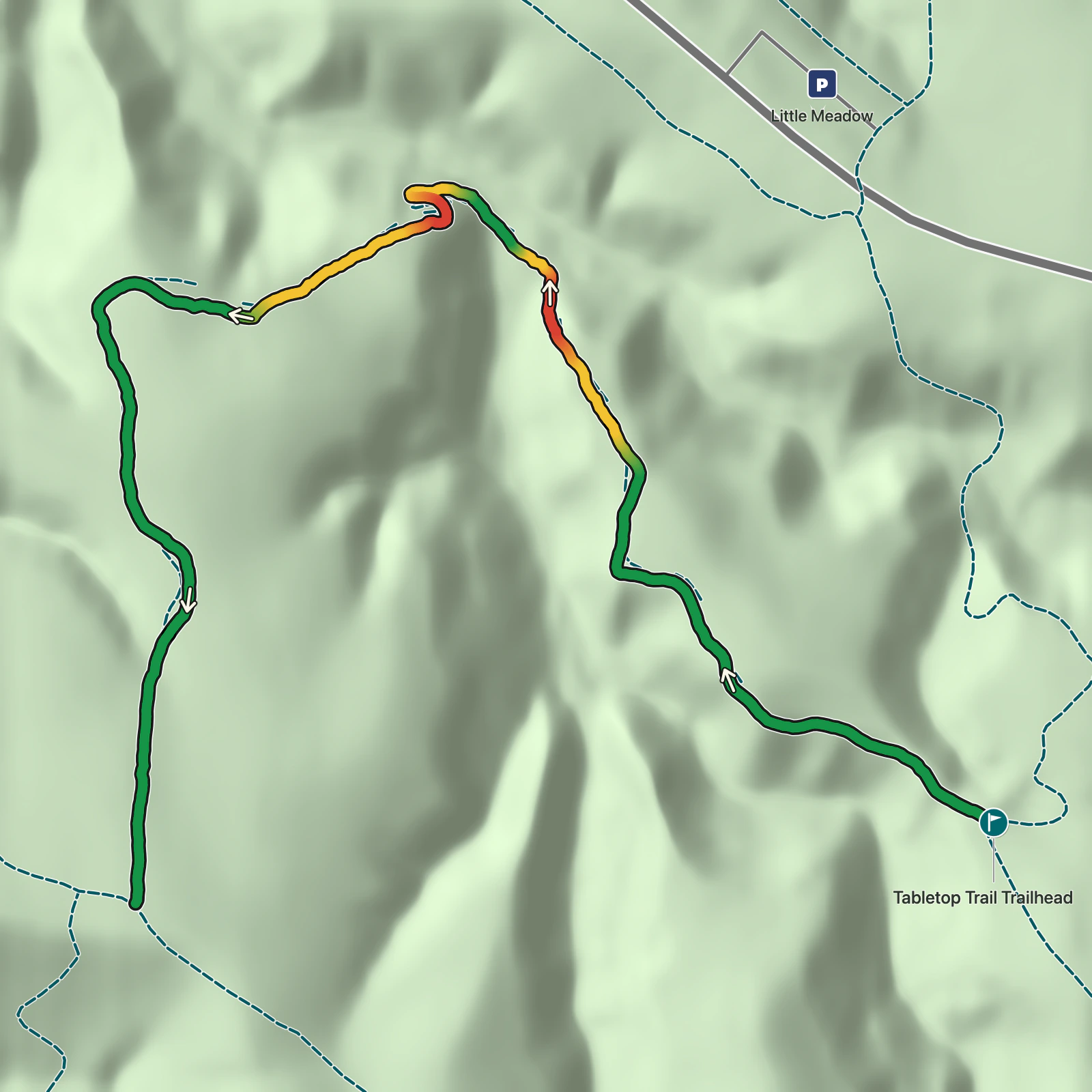 Terrain map of Tabletop Trail in Cuyahoga Valley National Park