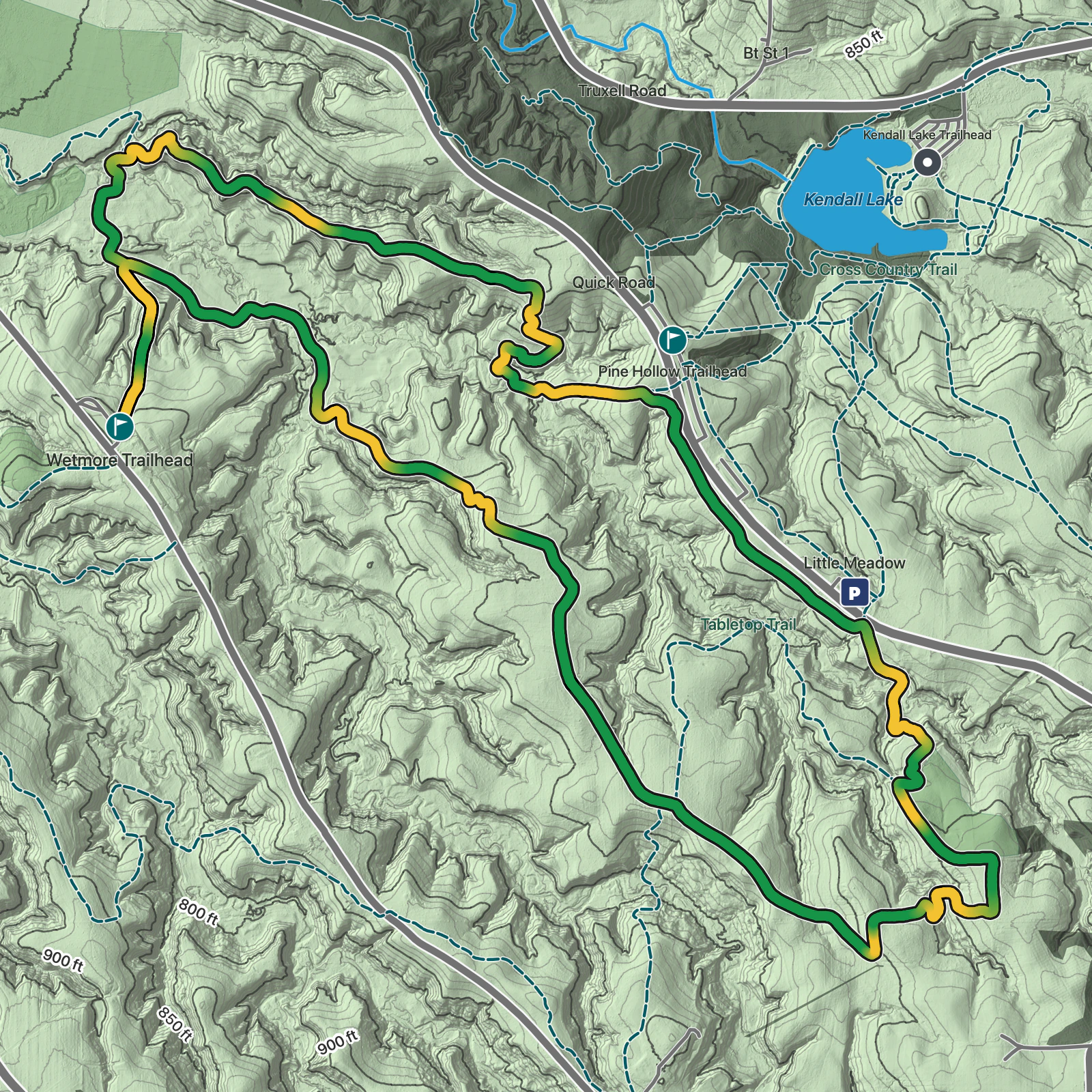 Terrain map of Wetmore Bridle Trail in Cuyahoga Valley National Park