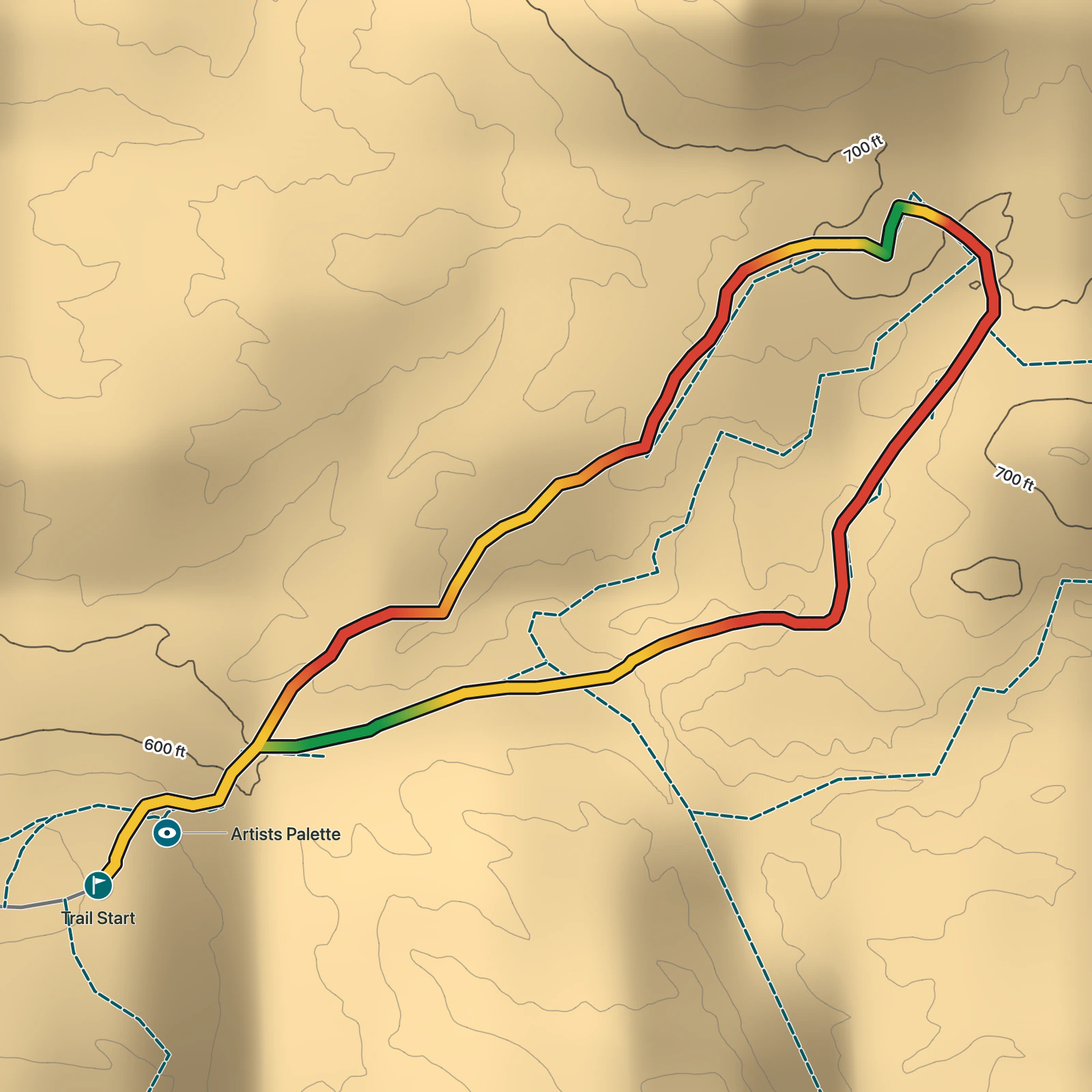 Terrain map of Artists Palette in Death Valley National Park