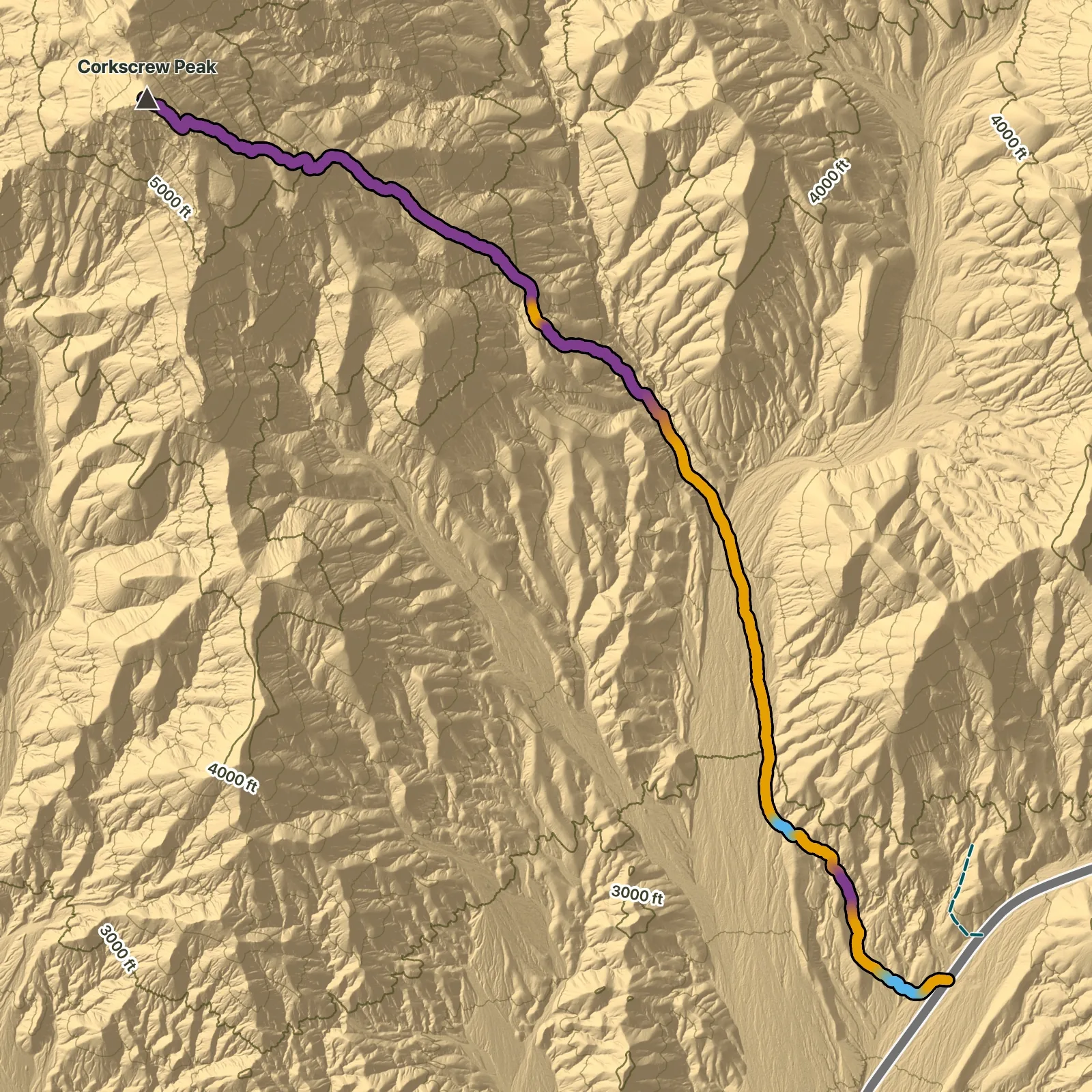 Terrain map of Corkscrew Peak in Death Valley National Park