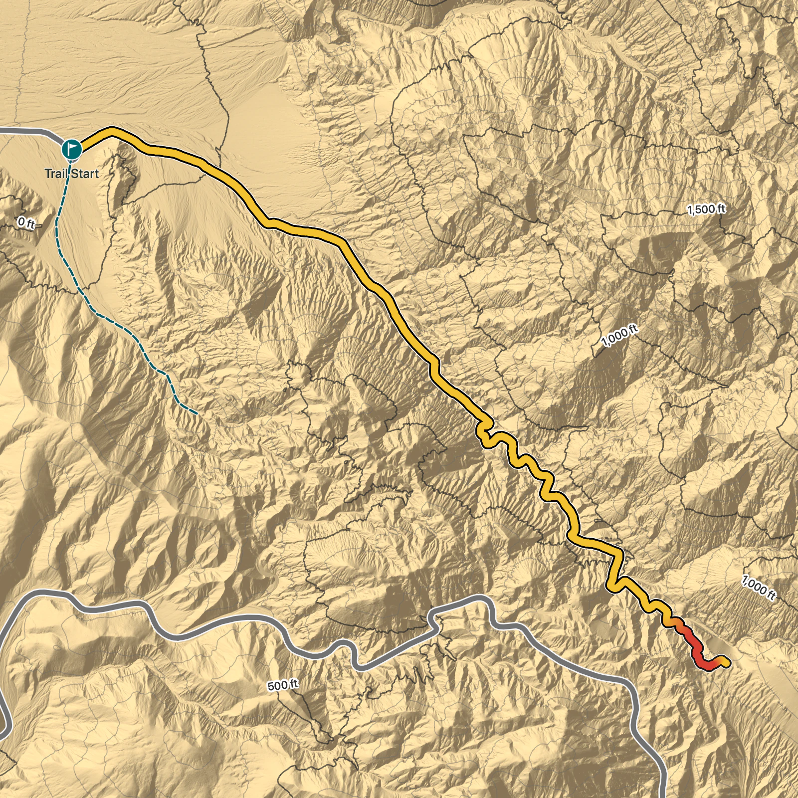 Terrain map of Desolation Canyon Trail in Death Valley National Park