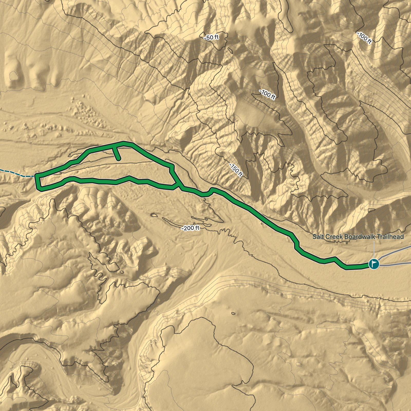 Terrain map of Salt Creek Interpretive Trail in Death Valley National Park