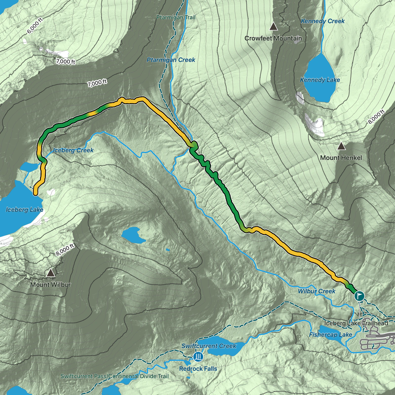 Terrain map of Iceberg Lake in Glacier National Park